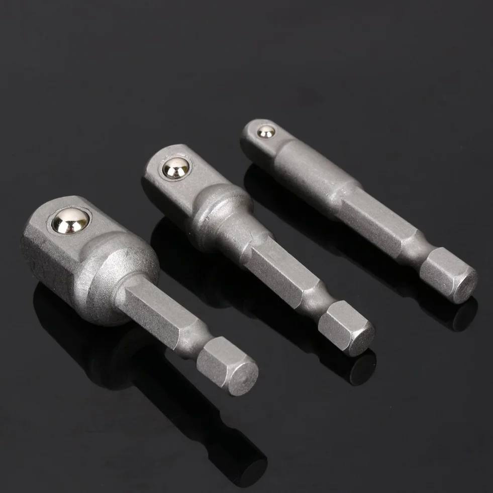 3-częściowy zestaw adapterów nasadowych, adapter gniazda wkrętarki udarowej, 1/4" 3/8" 1/2" Napęd z chwytem sześciokątnym Wiertarka elektryczna wkrętak nasadowy Klucz dynamometryczny do wiertarko-wk