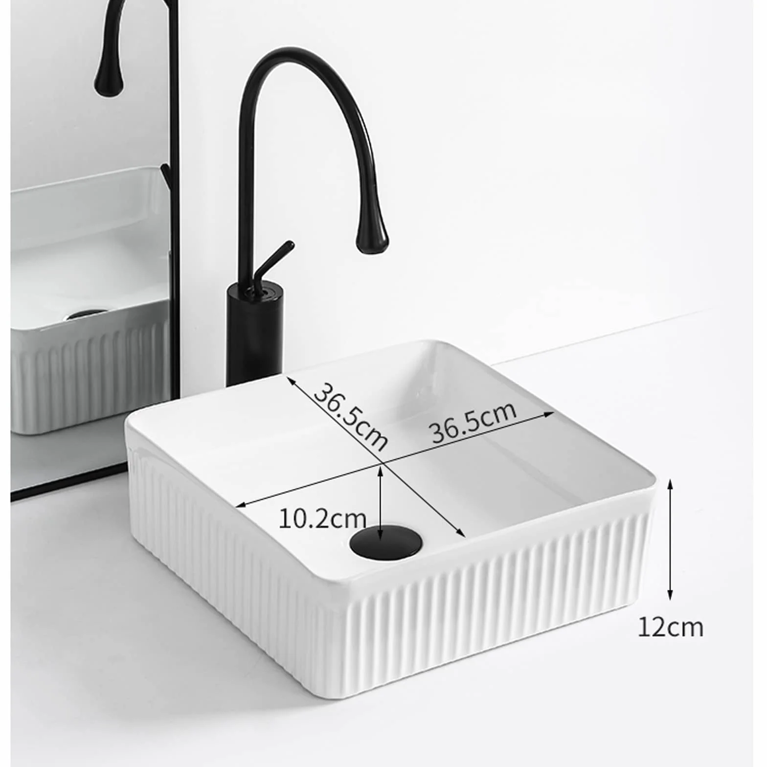 Umywalki Łazienkowe - Umywalka Nablatowa Łazienkowa 14"X14", Umywalka Ceramiczna Nablatowa Z Kranem, Biała Umywalka Meblowa, Umywalka Nablatowa,White Faucet Set-One Size