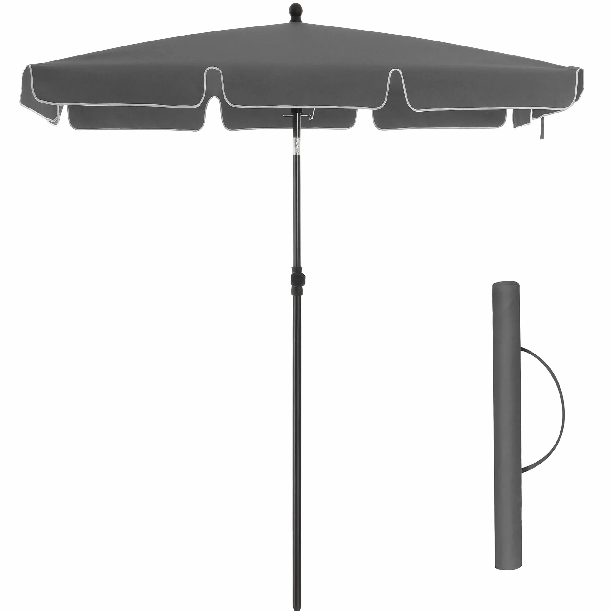 SONGMICS Parasol przeciwsłoneczny, prostokątny, 200 x 125 cm, ochrona przed promieniowaniem UV do UPF 50+, torba, z powłoką PA, do ogrodu, na taras, balkon, bez stojaka, szary GPU25GY