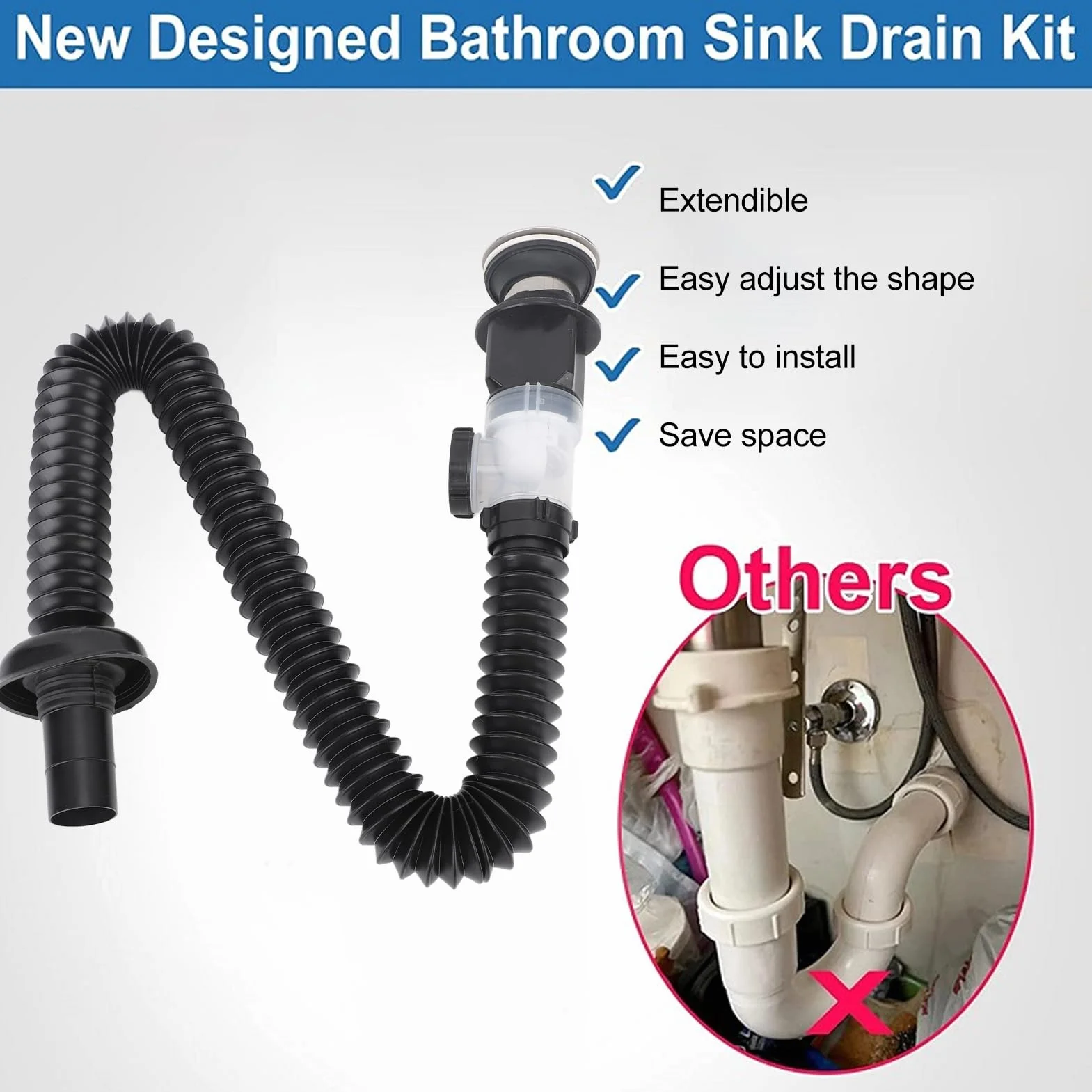 Sink Drain Pipe Prevent Backflow Bad Odor Removal Leakage Proof Downcomer Pipe do użytku domowego