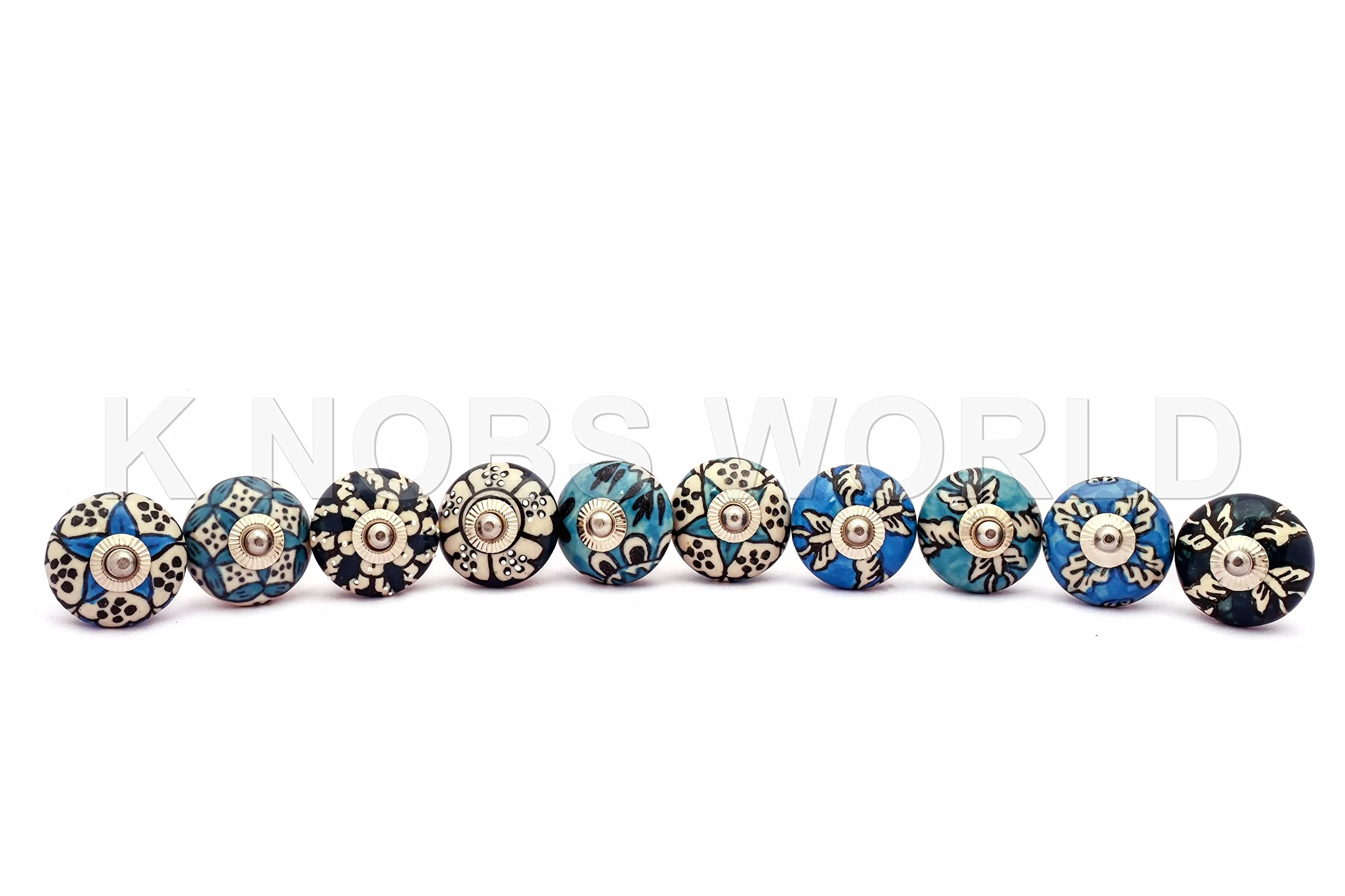 10 różnych wielokolorowych ozdobnych niebieskich zielonych ceramicznych gałek do szuflad drzwi szafki wyciąga indyjskie gałki mieszane.