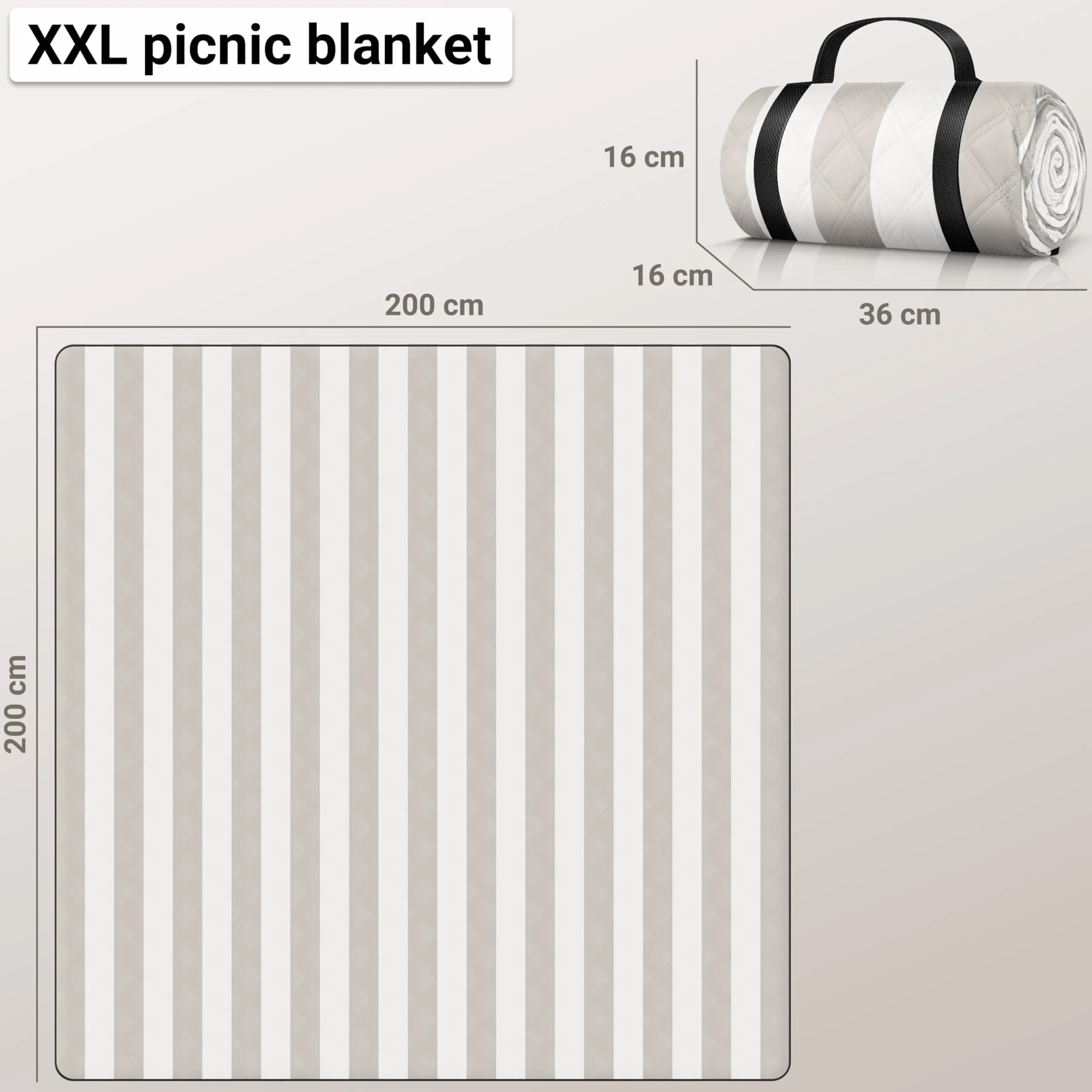 HOEL Koc piknikowy 200 x 200 cm, odporny na działanie wody + izolowany, mata plażowa wyściełana XXL – koc piknikowy – outdoorowy koc plażowy na piknik, kemping, plażę – koc piknikowy