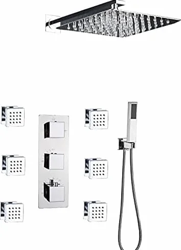 Bateria termostatyczna do łazienki, chromowana, deszczownica, bateria wannowa, bateria prysznicowa, bateria mieszająca do wanny i prysznica, pokaz łazienkowy