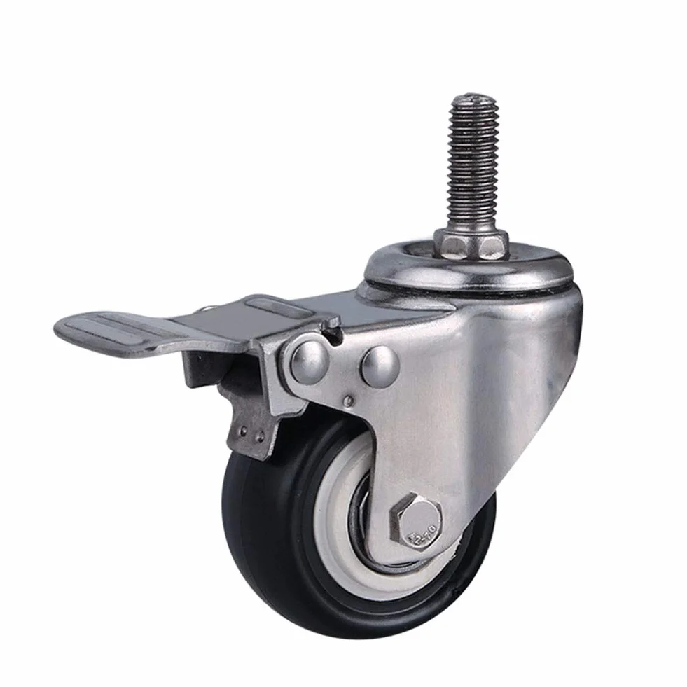 M8 / M10 / M12 gwintowane kółka skrętne do mebli 1,5"/2" (50 mm) stal szlachetna 304 uchwyt rolki do dużych obciążeń 300 kg cicha skóra PU z hamulcem, małe kółka do stołu, biurka, wózka dziecięcego 4 sztuki