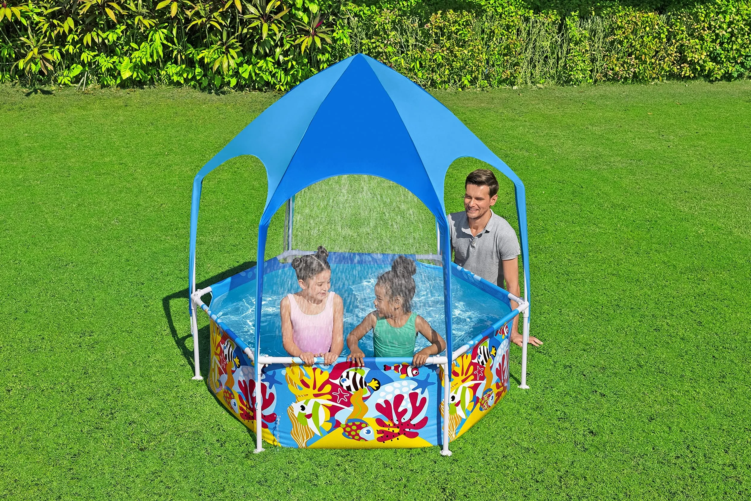 Bestway Splash in Shade 1,83 m x 1,83 m x 51 cm okrągły basen z wkładką DuraPlus i baldachimem UV