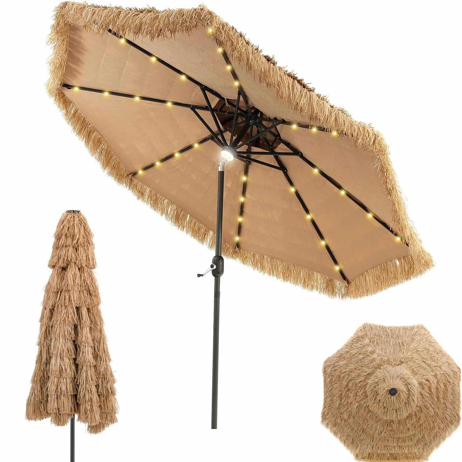 COSTWAY Hawaii parasol przeciwsłoneczny 270/300 cm ze słomy podwójnym dachem na taras ogród
