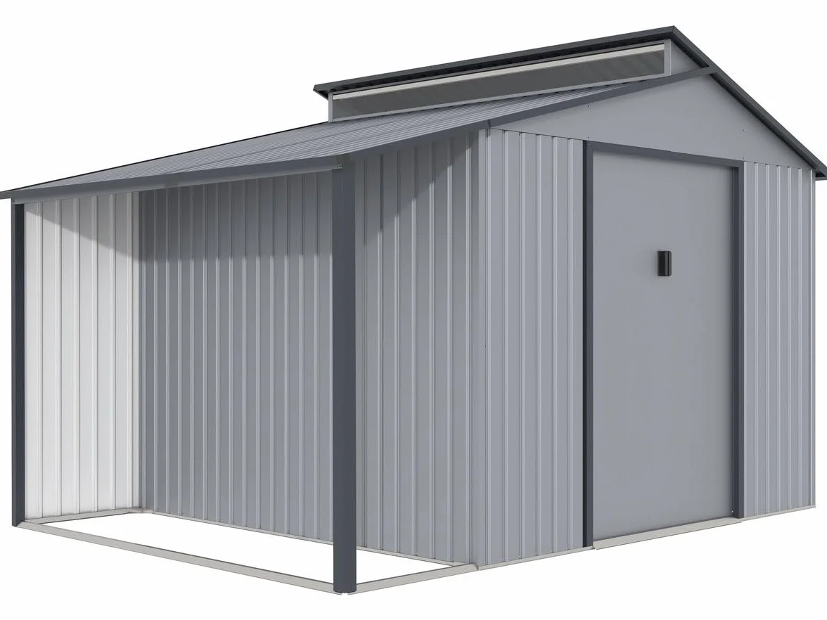 Szopa ogrodowa Madras metalowa z pergolą 9.12 m² 355 x 257 x 237 cm szara