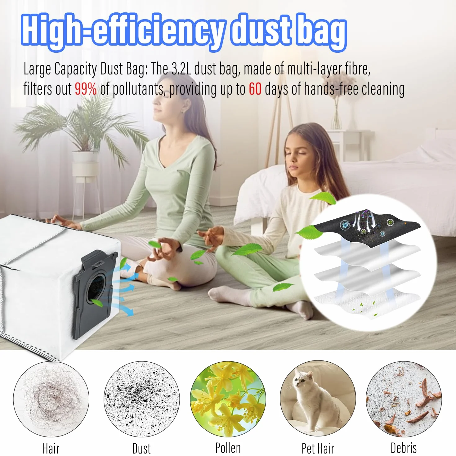 10 worków do odkurzacza kompatybilnych z Dreame X40 Ultra/X50 Ultra/L10s Ultra Gen 2/L10s Pro Ultra Heat/D10 Plus Gen 2 – części zamienne o pojemności 3,2 l i pyłoszczelna konstrukcja