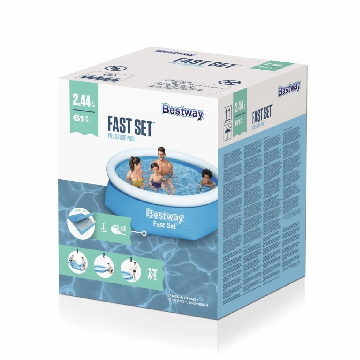 Bestway 57448 Fast Set Pool, Basen 8' x 24"/2.44m x 61cm, Niebieski