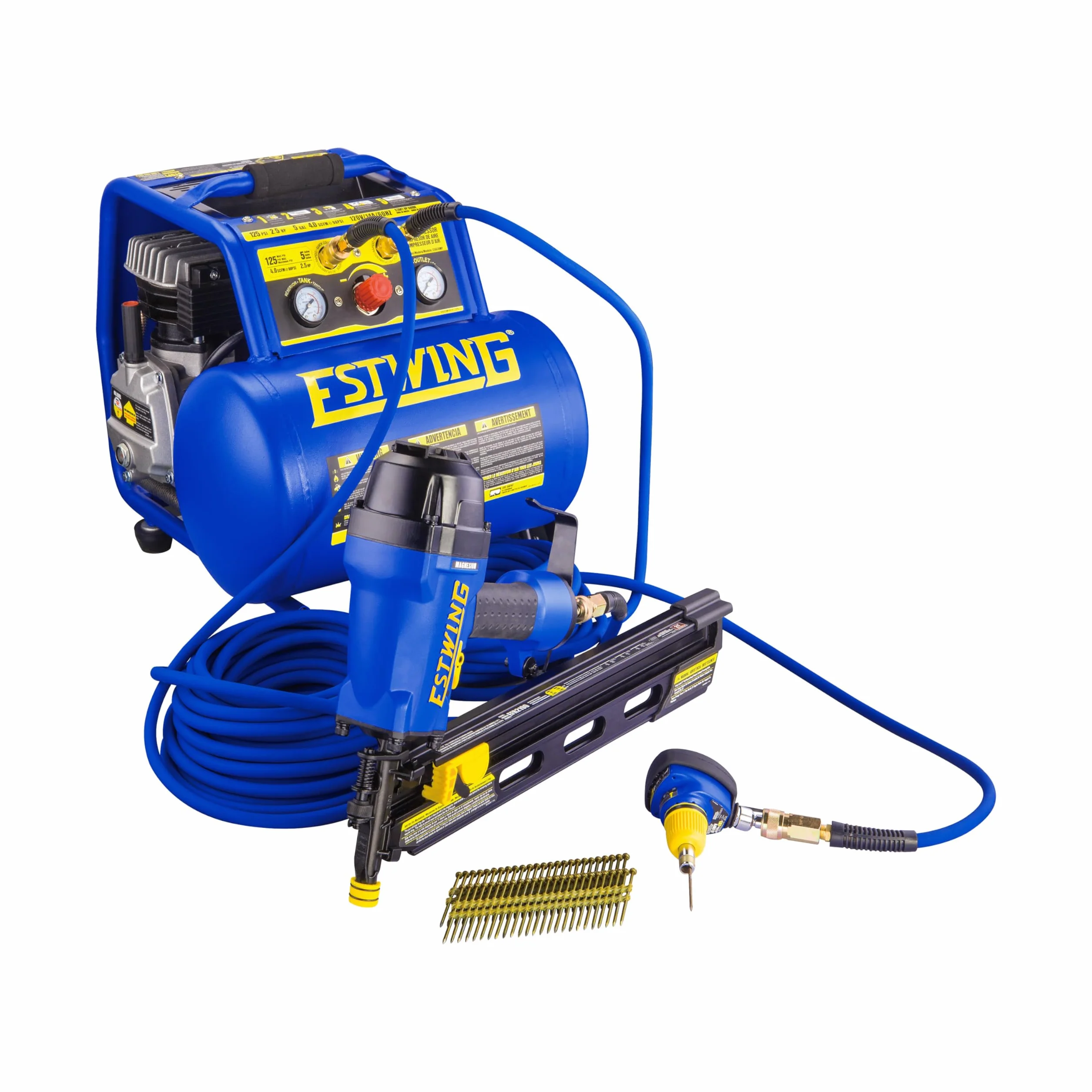 Estwing E1450PVCR 6,35 mm x 15,25 m, PCW/gumowy hybrydowy wąż powietrzny z mosiądzu ze złączką przemysłową 6,35 mm NPT i uniwersalną szybkozłączką