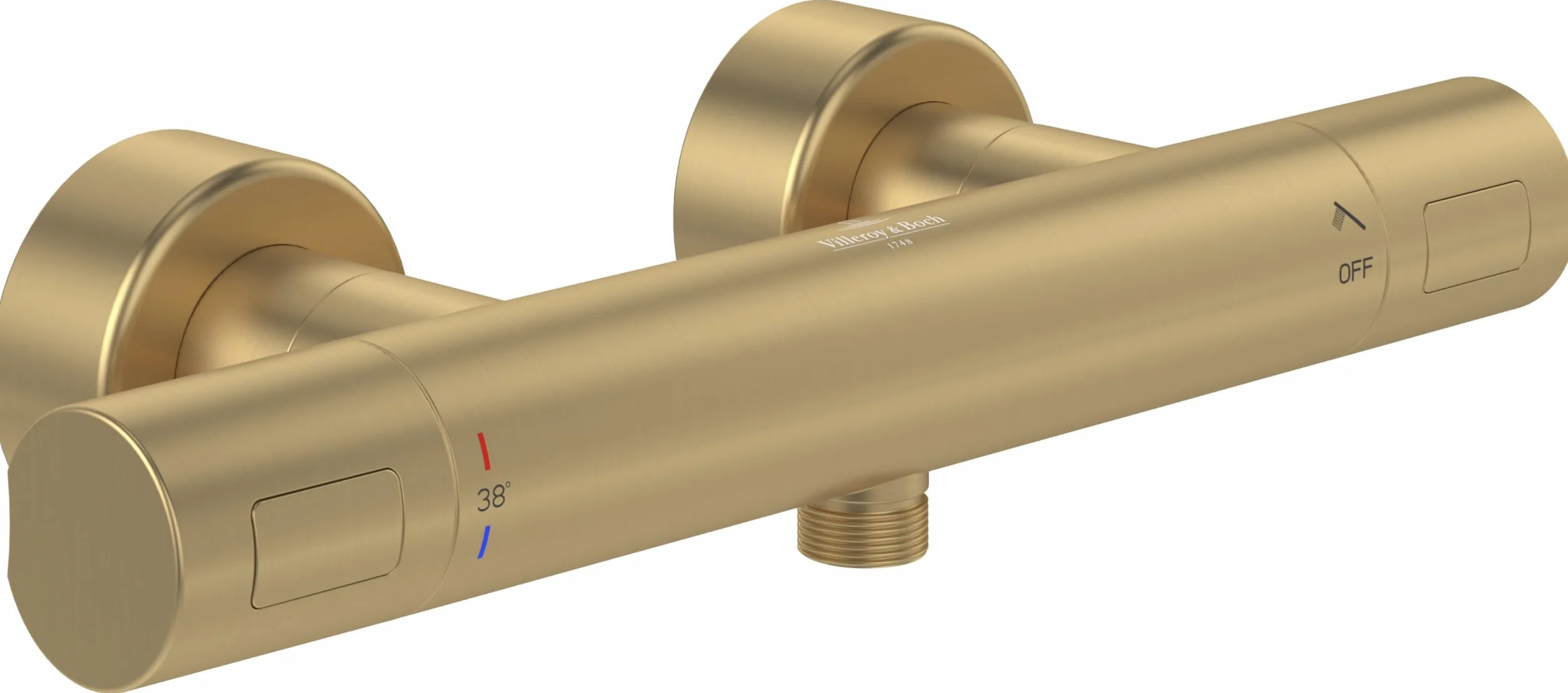 Villeroy & Boch Uniwersalny termostat prysznicowy Taps & Fittings, armatura prysznicowa z ochroną przed oparzeniem i blokadą bezpieczeństwa przy 38°, bateria mieszakowa prysznicowa natynkowa, okrągła,
