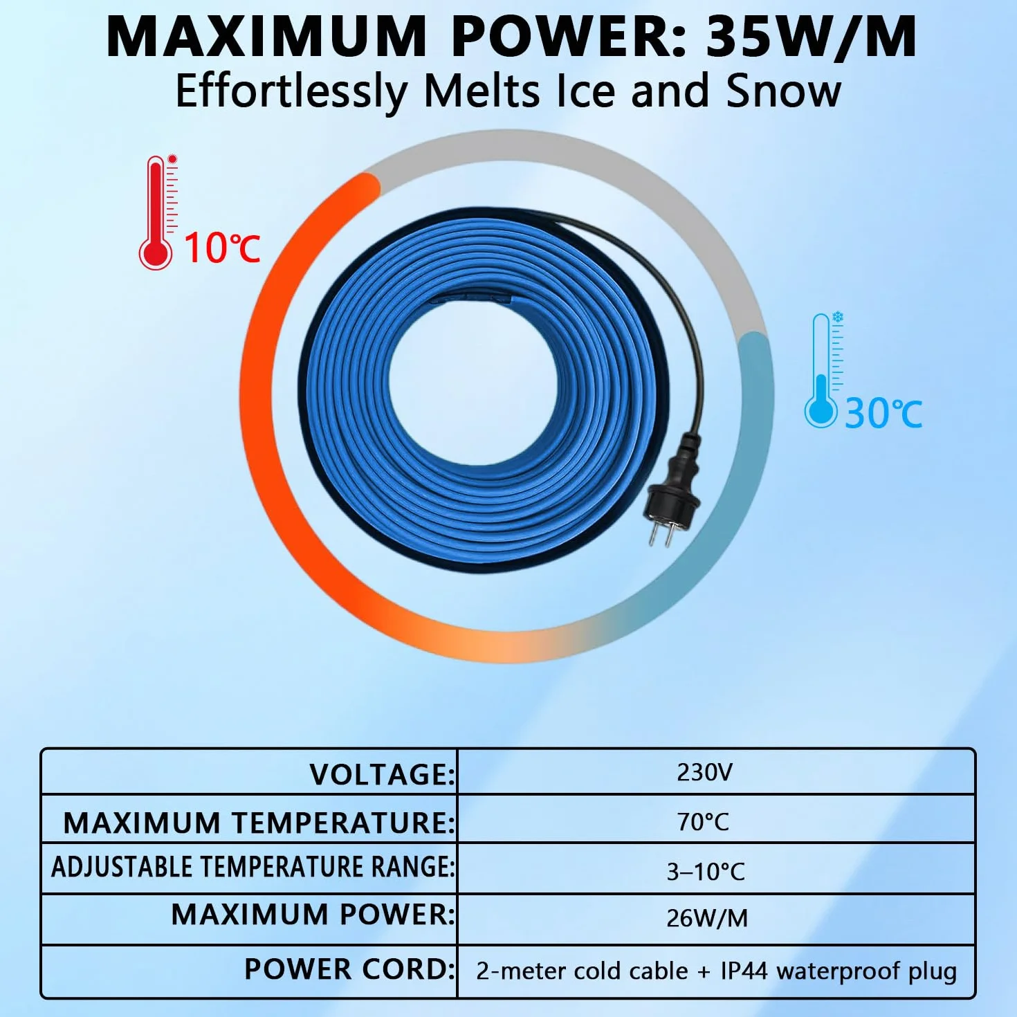 Kabel grzewczy, taśma grzewcza 4 m, samoregulująca z wbudowanym termostatem, ogrzewanie rynny dachowej 26 W/M, samoregulujący, z wtyczką z zestykiem ochronnym, kabel chroniący rośliny i rury wodne