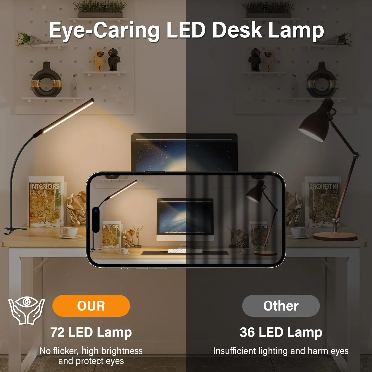 Lampa biurkowa LED, lampa do czytania-3 tryby oświetlenia i 10 poziomów jasności, lampa nocna, 6 W z adapterem USB, 70 cm elastyczny 360° do czytnika, łóżka, biura