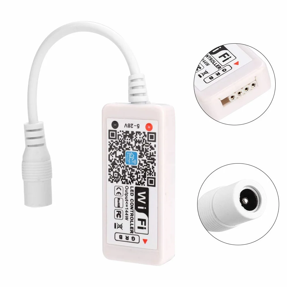 Kontroler LED WiFi, listwa świetlna RGB, sterowanie za pomocą aplikacji, zasięg 30 m, kompatybilny z systemem Android 4.3/iOS 7.0, inteligentne oświetlenie domu na imprezę, randkę, do kina domowego