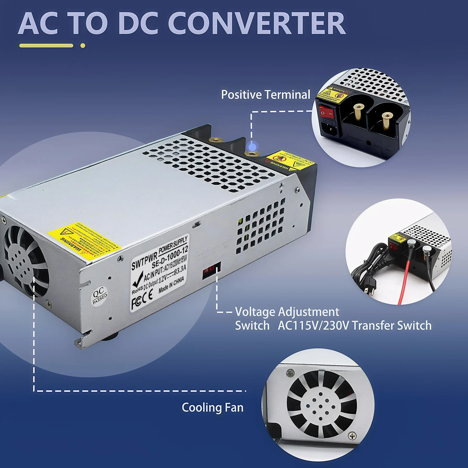 Upgraded AC na DC 12 V 83 A 1000 W zasilacz transformator 230 V AC na DC zasilacz przemysłowy do LED CCTV Radio SMPS 110 V/230 V