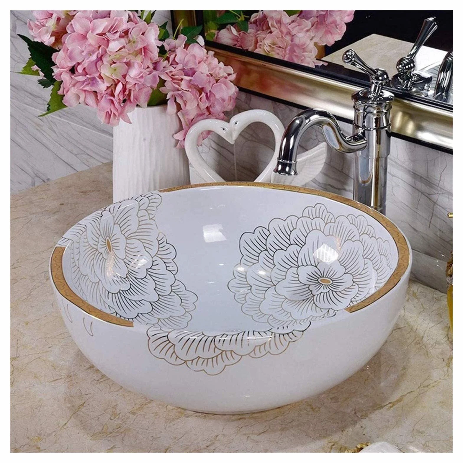 Szafka Pod Umywalkę Z Umywalką, Umywalka Nablatowa, 12-Calowa Okrągła Umywalka Ceramiczna Z Porcelany, Amerykańska Biała Umywalka Nablatowa