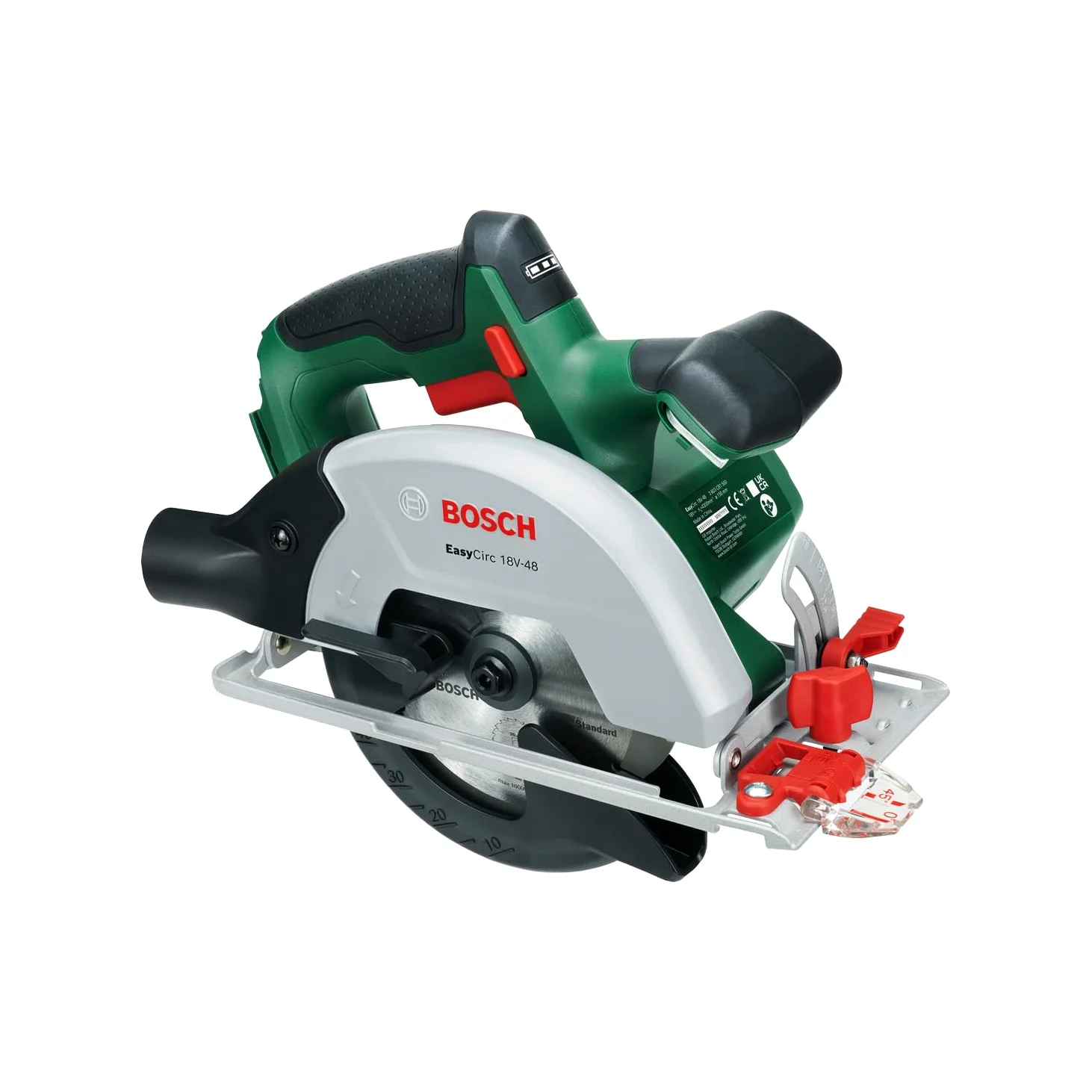 Bosch 18V System Akumulatorowa pilarka tarczowa EasyCirc 18V-48 (cięcie materiałów drewnianych o grubości do 48 mm, adapter do odsysania pyłu, prowadnica równoległa)