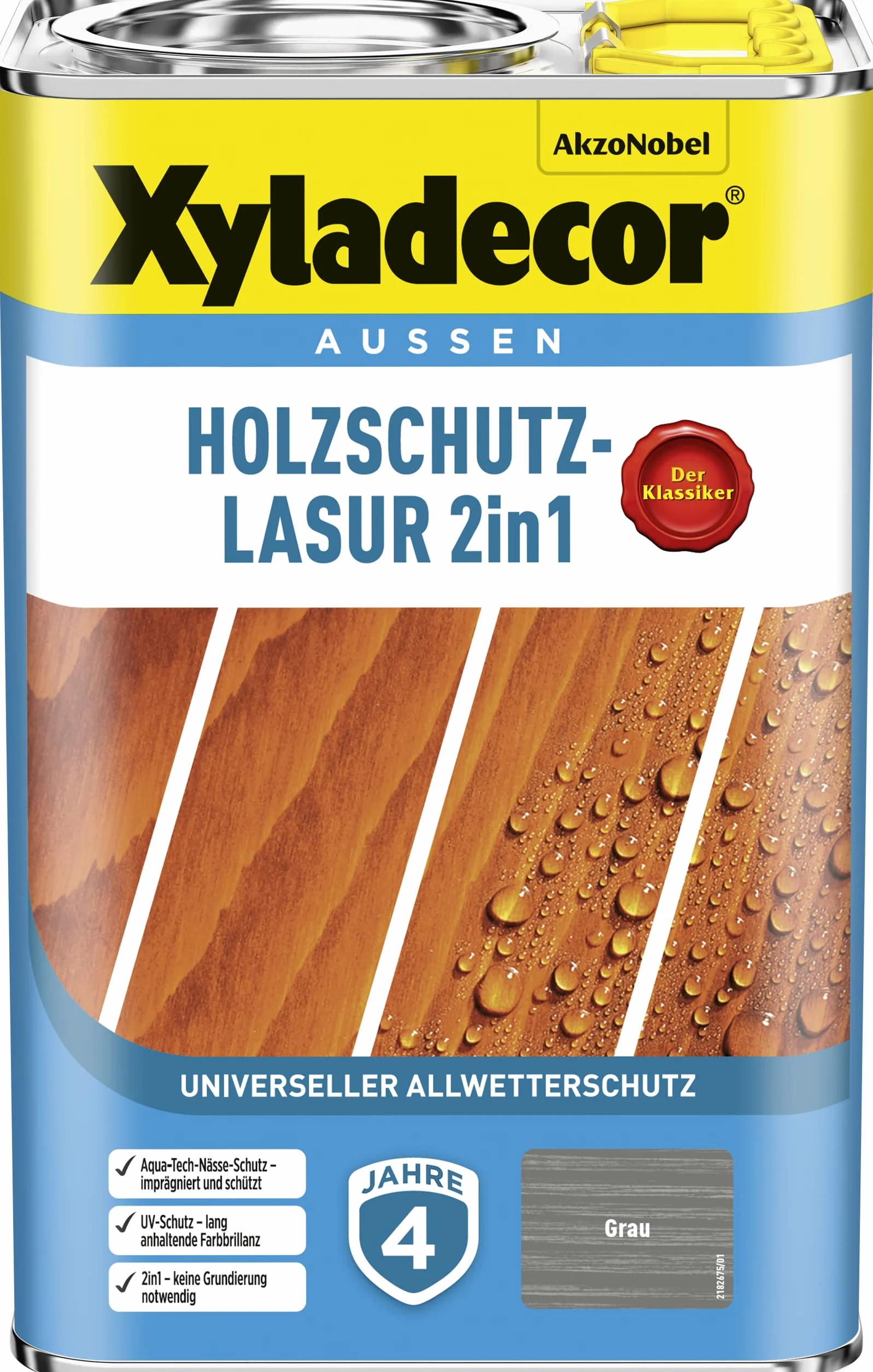 Xyladecor Lazura ochronna do drewna 2 w 1, uniwersalna ochrona na każdą pogodę – klasyczna, szara, 4 l