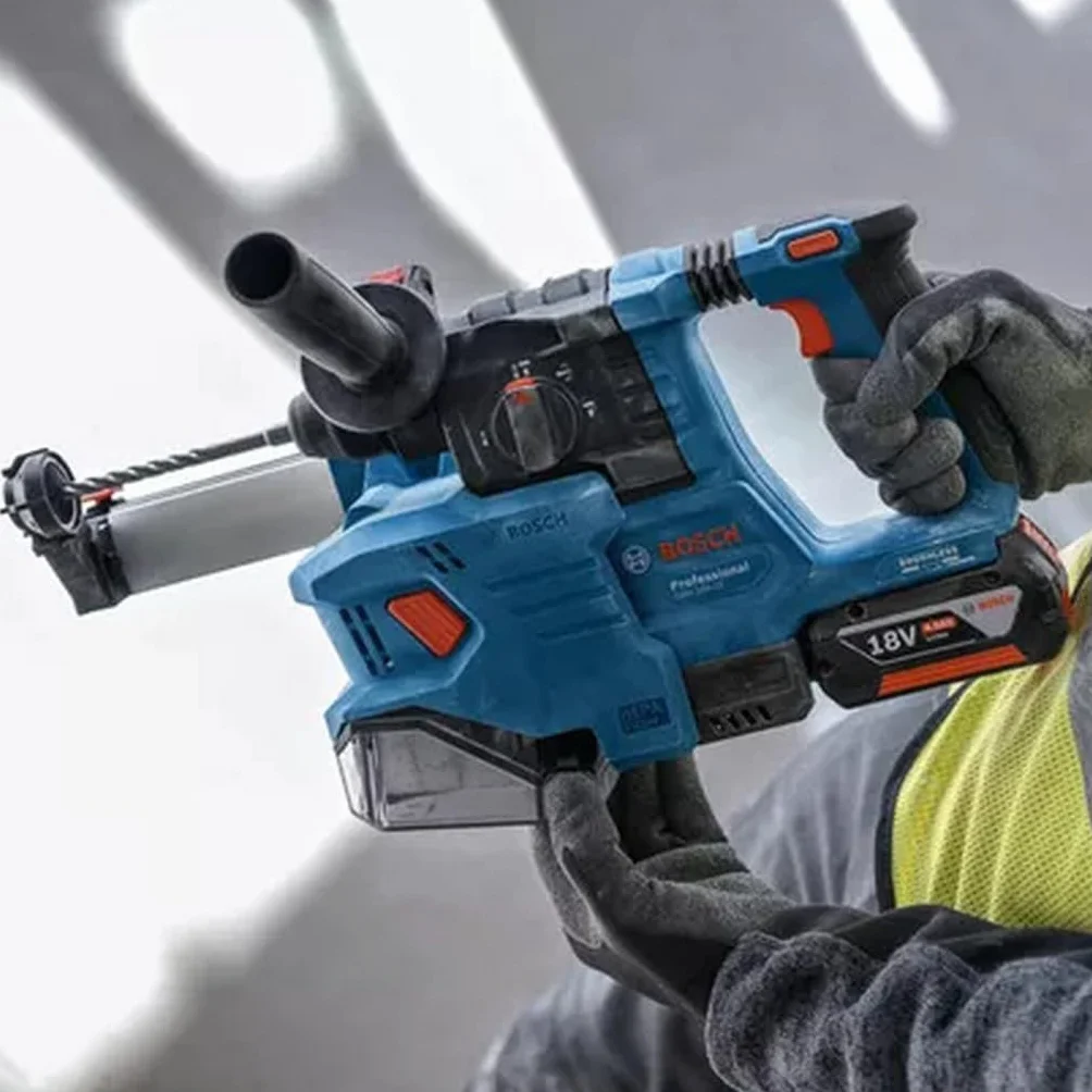 Bosch Professional system 18V: akumulatorowy młot udarowo-obrotowy GBH 18V-22 (SDS plus, idealny do wiercenia otworów o średn. 6–10 mm, GDE 18V-12, walizka L-BOXX)