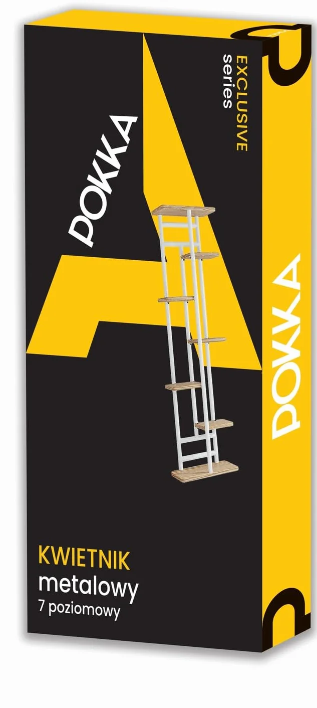 POKKA Metalowo-MDF Kwietnik Stojący 7-Poziomowy 120x36x23,5 cm Biało-Drewniany Składany Industrialny