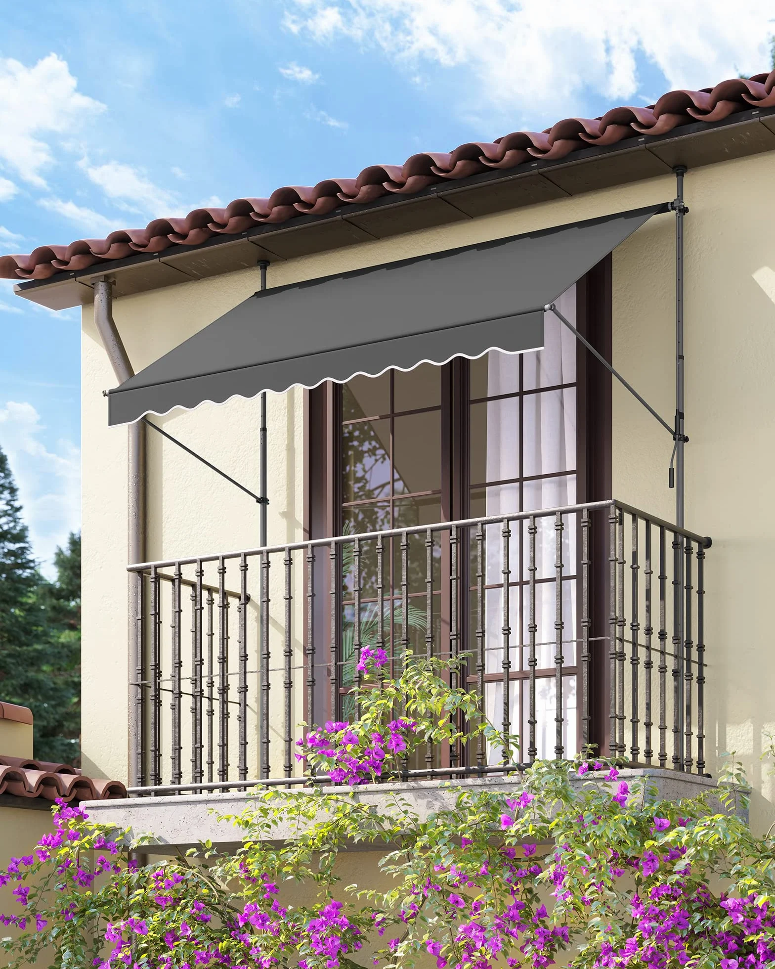 SONGMICS Markiza zaciskowa, 250 x 130 cm, markiza balkonowa z regulacją wysokości, z korbą ręczną, ochrona przed słońcem, na balkon, taras, do ogrodu, antracytowa GSA253G02