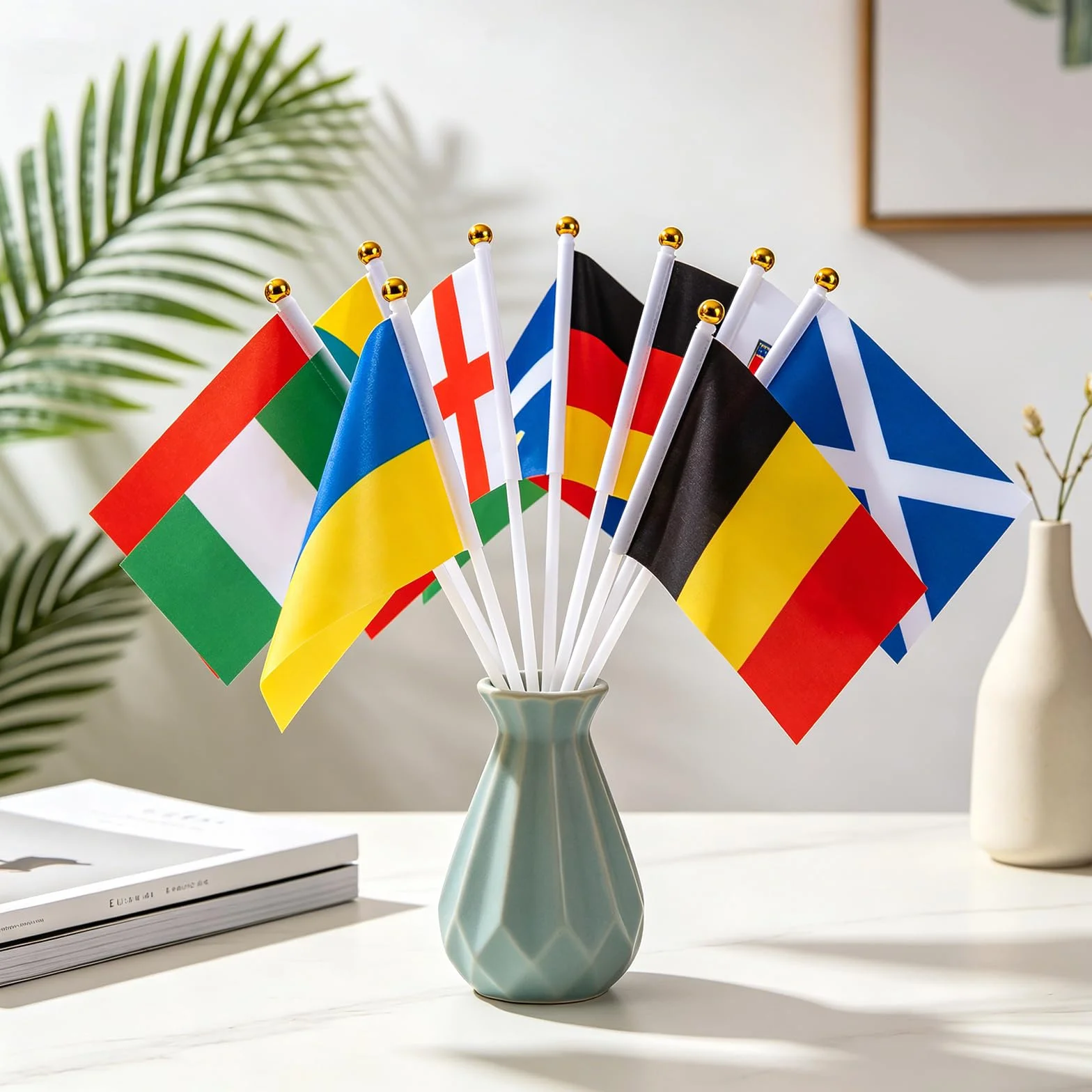 CHRI Zestaw flag ręcznych na Mistrzostwa Świata 2026, 48 krajów, 20 x 13,5 cm z biegunami 28 cm, flagi świata Mistrzostw Świata 2026, artykuł dla fanów na imprezy Mistrzostw Świata, do baru, na