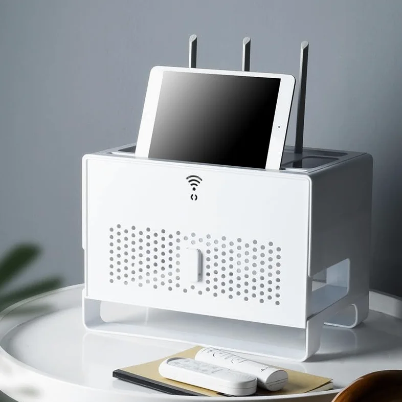 Pudełko do zarządzania kablami Modem Wi-Fi Pokrywa routera Plastikowa półka Listwa zasilająca Zarządzanie Schowek Stojak na organizery biurko kable,Skrzynka do przechowywania urządzeń WiFi