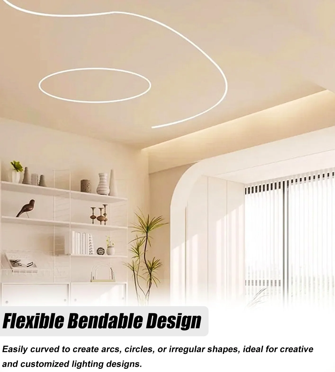 Aluminiowa listwa LED z dyfuzorem, kanał zakrzywiony, sufitowy, pośrednie oświetlenie z mleczną osłoną, giętki, do zabudowy, do salonu, 3,5 m