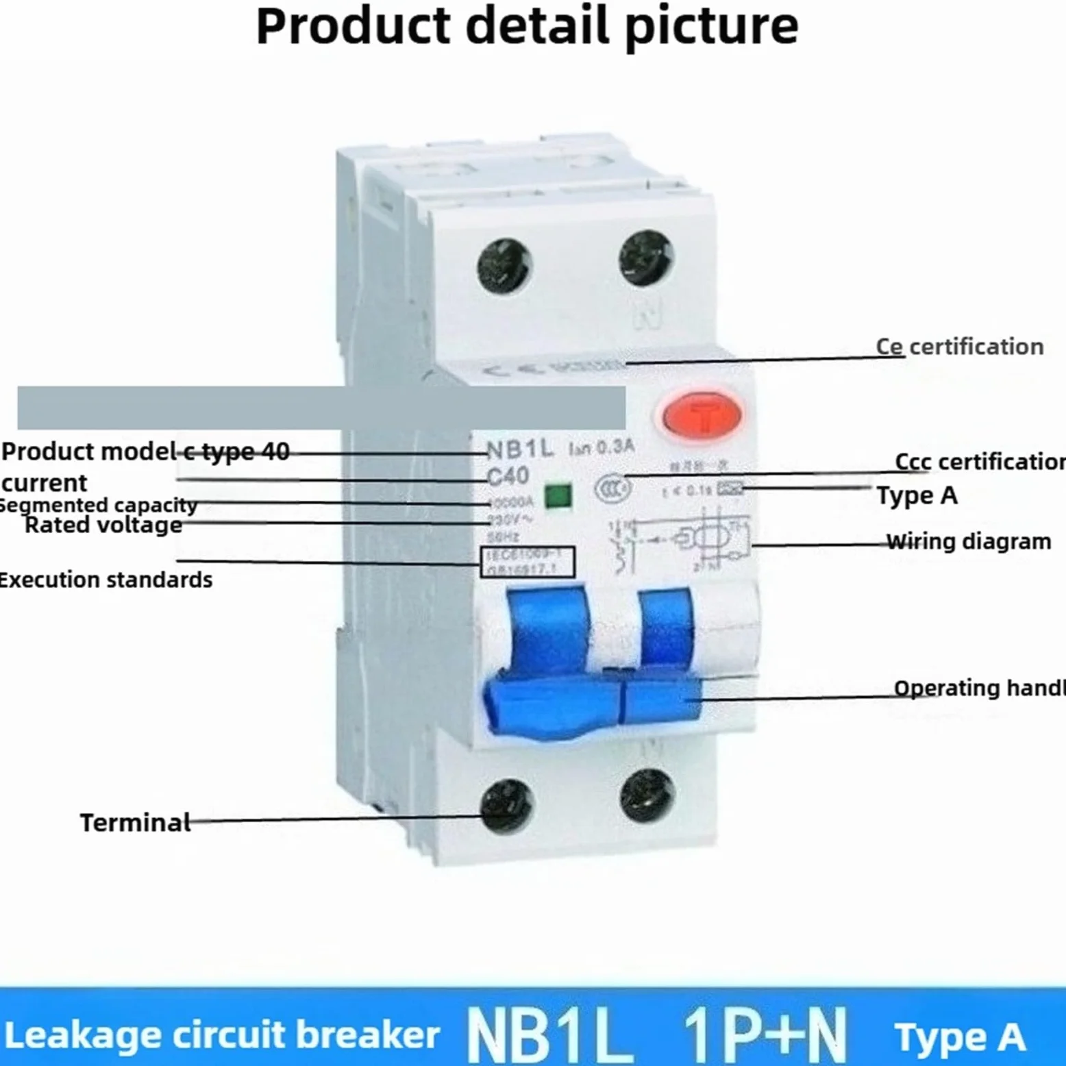 Wyłącznik różnicowoprądowy NB1L Typ A AC 10A 16A 32A 40A 30MA, 1 sztuka z magnetyczną osłoną nadprądową (1PN TYP A, 40A)