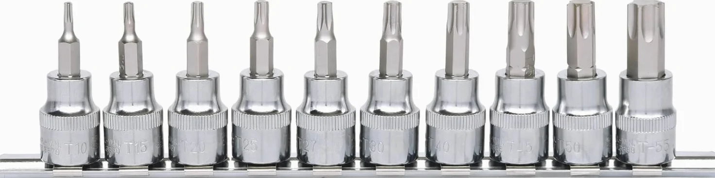 KS Tools 918.3939 3/8"CHROMEplus Zestaw gniazd bitówdla srub Torx 10-szt, T10-T55