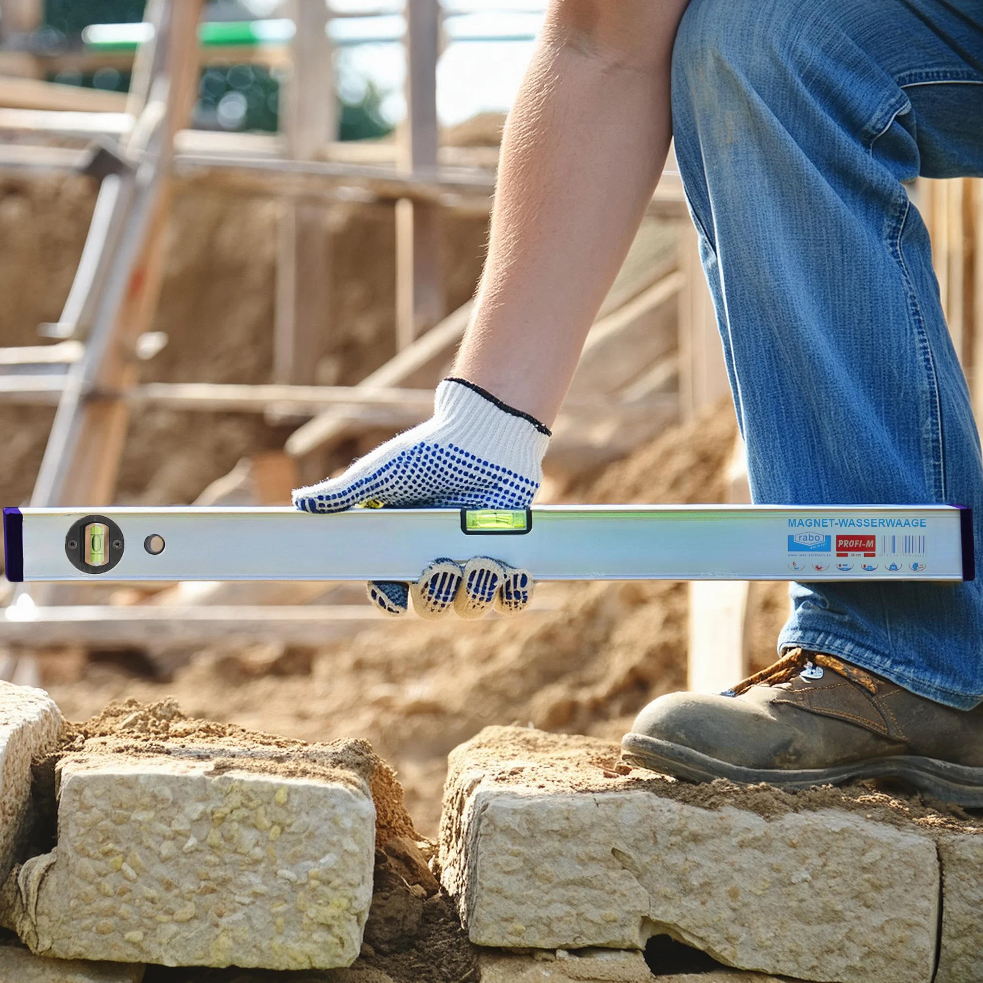 rabo Aluminiowa poziomica magnetyczna "Profi-M" regulowana, odporna na uderzenia, naturalna anodowana, dokładność pomiaru 0,5 mm/m, waga 630 g/m, długość 120 cm