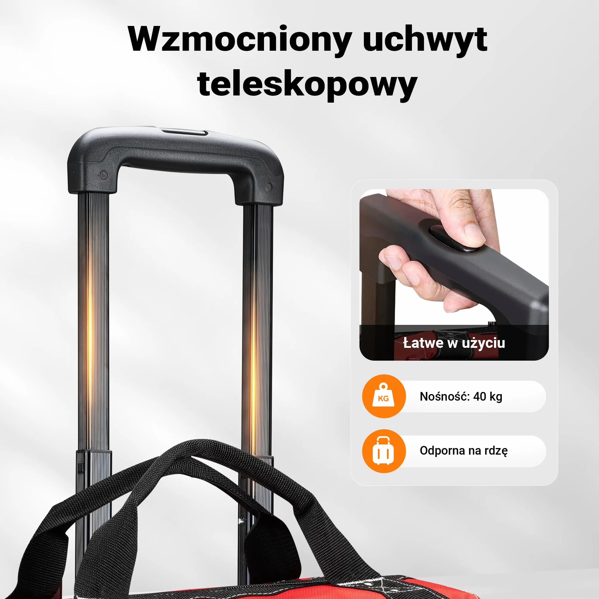 Wiltec Torba na narzędzia do 40 kg z 19 kieszeniami, na kółkach z teleskopowym uchwytem, walizka narzędziowa
