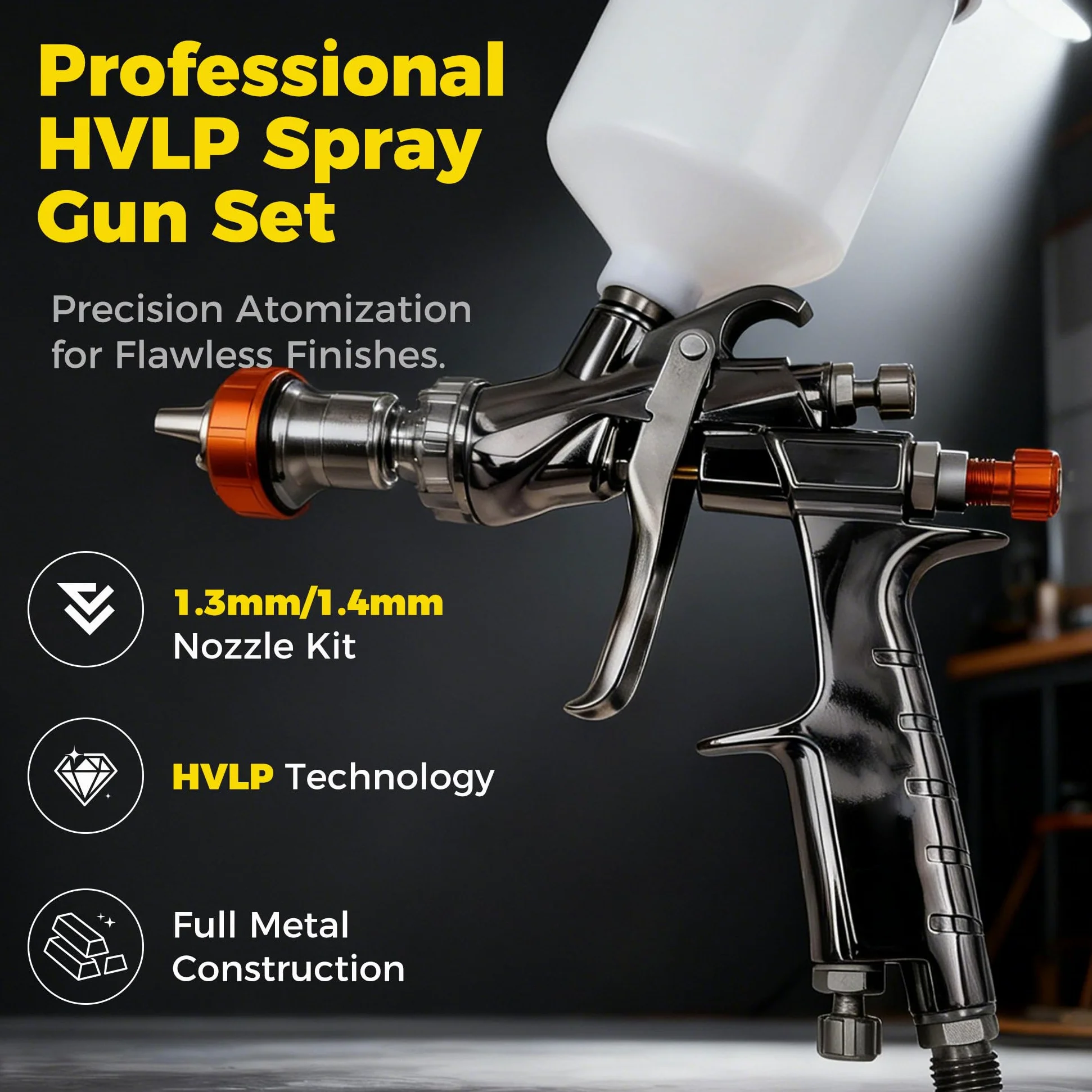 Pistolet Lakierniczy Powietrzny, Pistolet Natryskowy Powietrza, 600 ml Kubki do farby, Pistolet natryskowy z kubkiem, Pistolet do Malowania Drewna, do Malowania Domów, Samochodów, Mebli 1.3mm