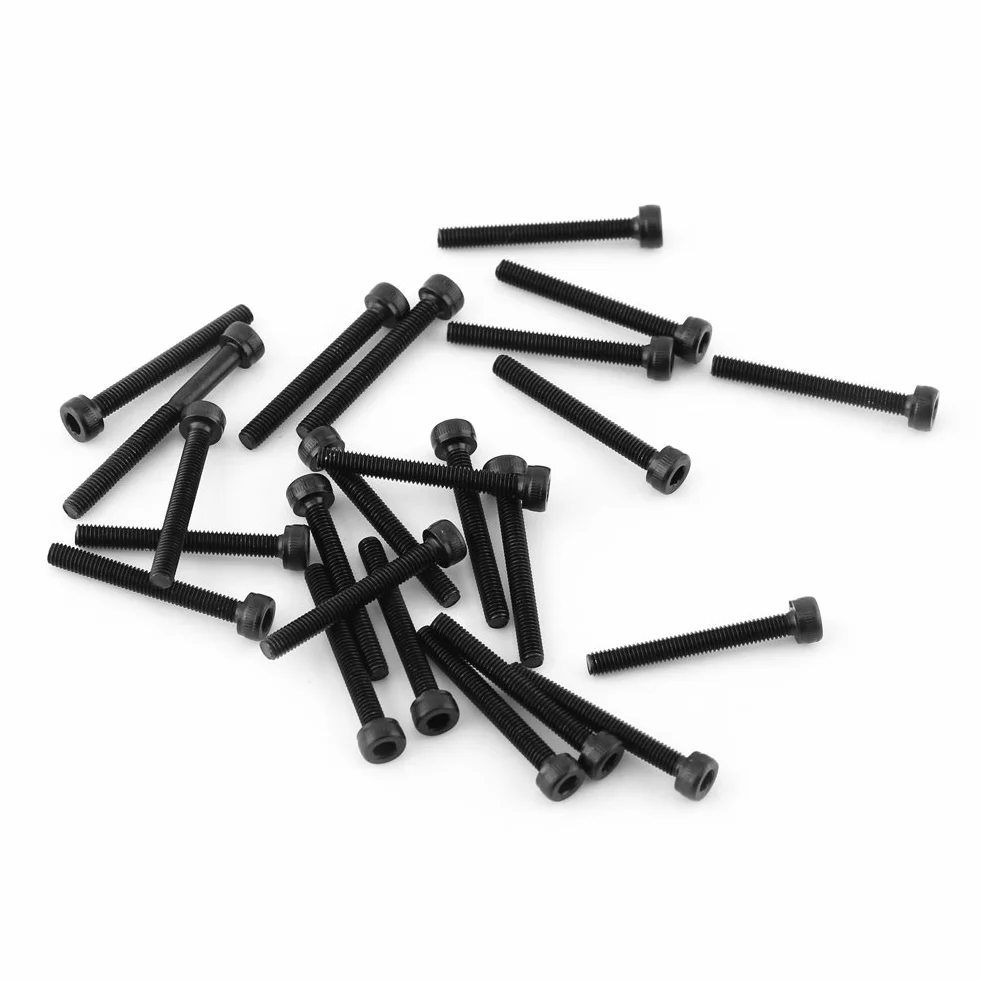 M3 Black Hex zestaw śrub 12,9 stopni, stal węglowa DIN912, 4-50 mm, pełny gwint, gładkie wykończenie (M3 x 25 mm (częściowo z gwintem) 24 szt