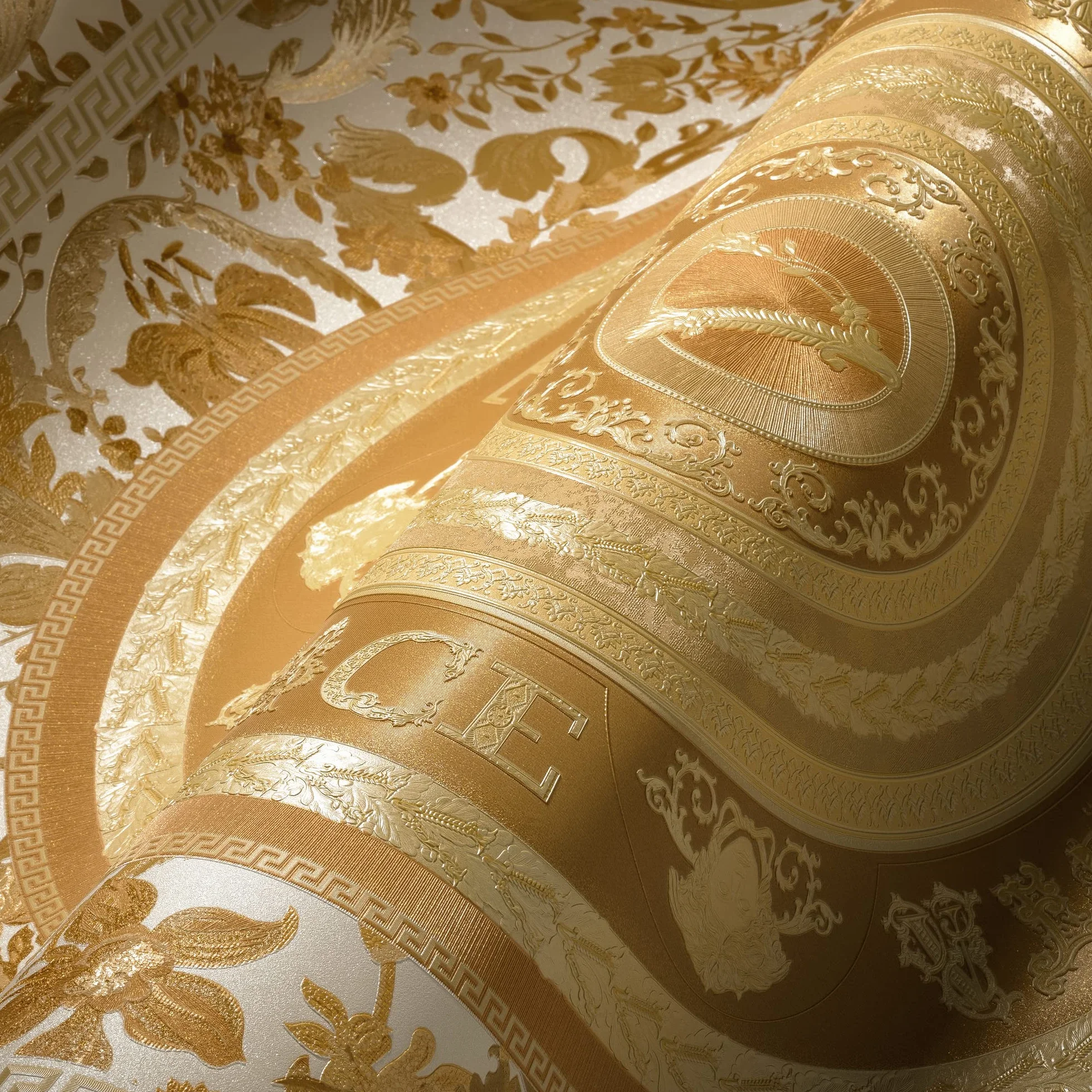 VERSACE WALLPAPER luksusowa tapeta kwiatowa 387054 złota biel 10,05 x 0,70 m Made in Germany