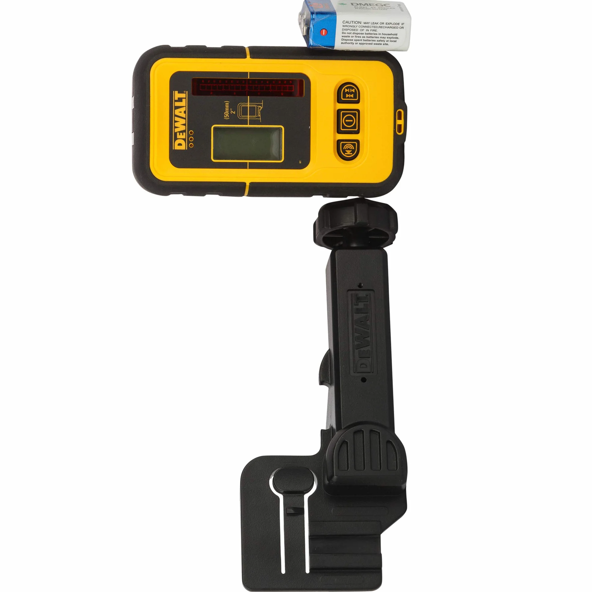 DEWALT Odbiornik do lasera liniowego z czerwoną linią DE0892 (do lokalizacji wychodzących promieni laserowych do 50 m, z sygnałem optycznym i akustycznym, zasilanie na baterię 9 V)