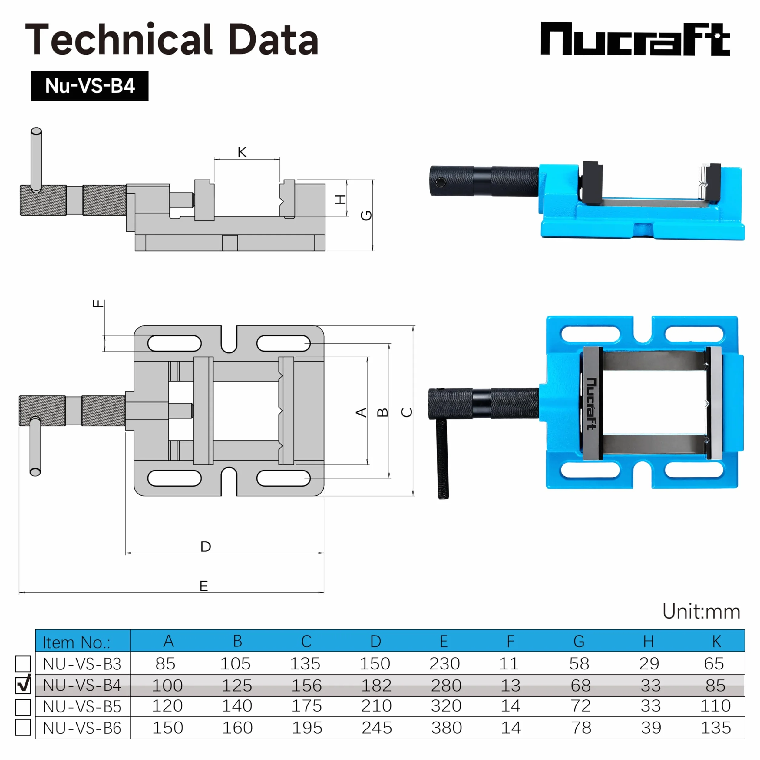 Nucraft Imadło do wiertarki Process cyjan o szerokości szczęk 100 mm, w kolorze błękitnym i z funkcją regulacji, maksymalna szerokość otwarcia wynosi 85 mm