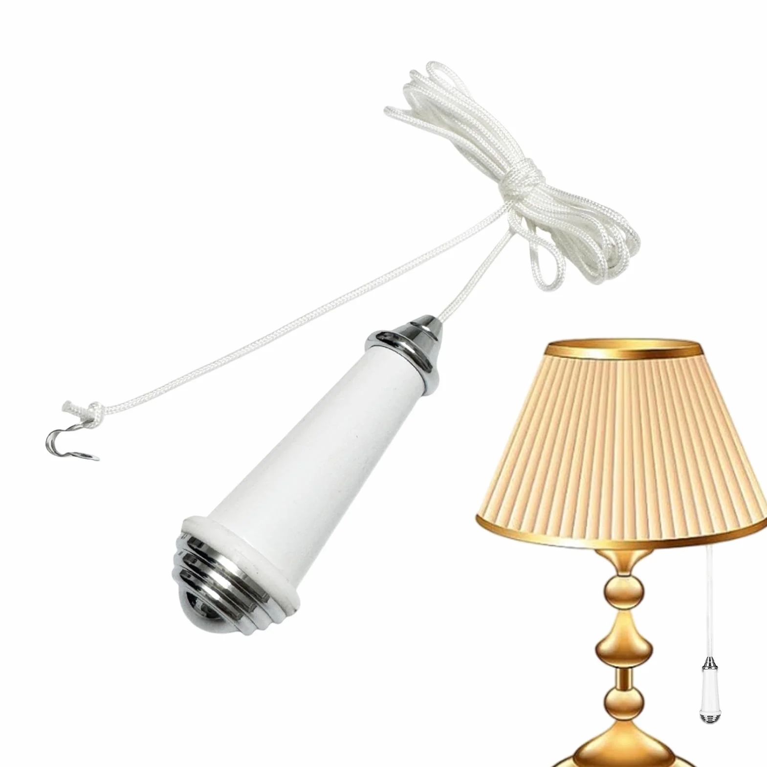 Pull Cord Control, Light Fixture Pull Chain, Stylish Ceiling Fan, Nylon String with Chrome Finish for Home, Study Room, Hotel, Modern Interiors 3.15x0.67 Inch