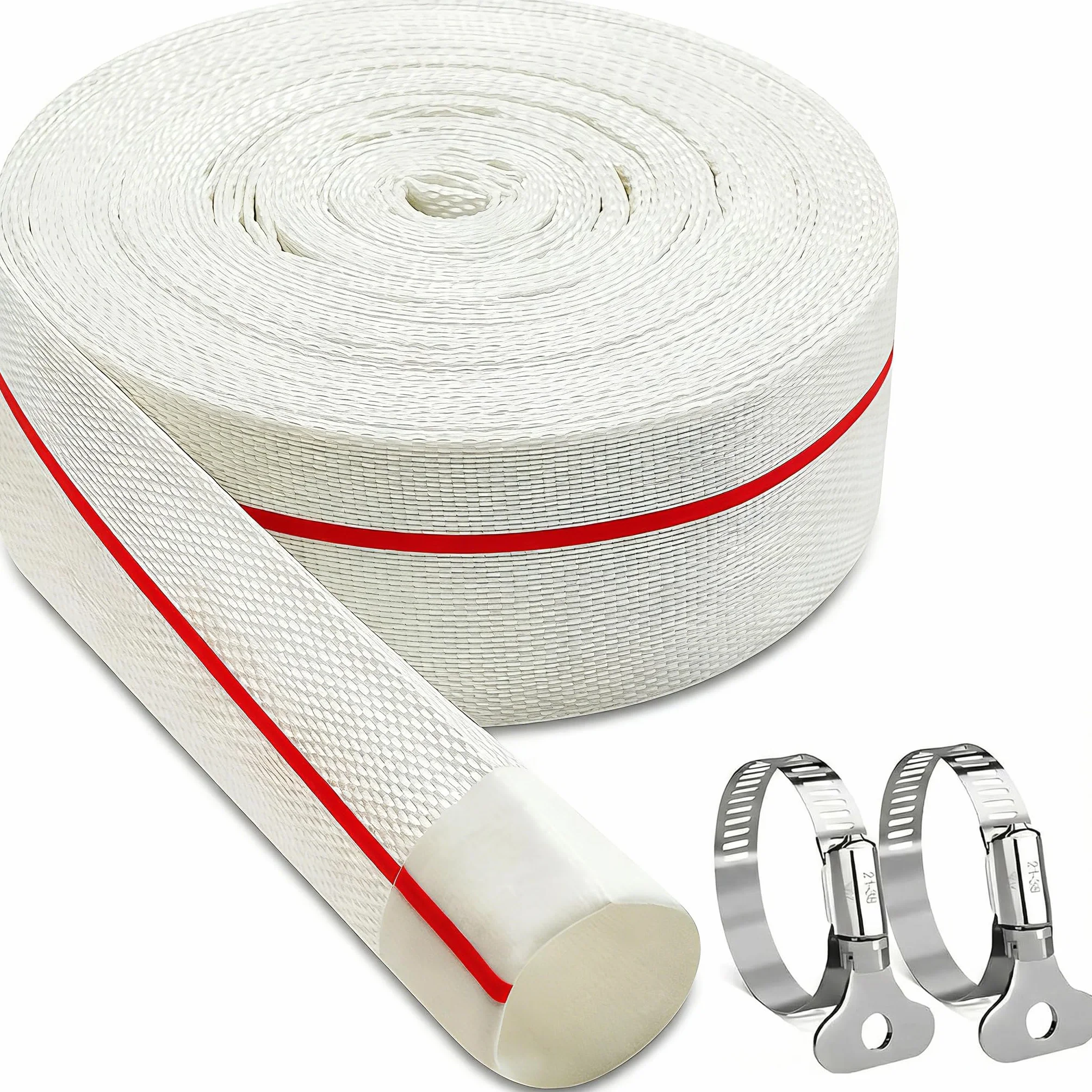 Wąż tkany Ø 32 mm (1 1/4 cala), 20 m wąż do wody, wąż przemysłowy do ogrodu, rolnictwa, przemysłu (z 2 zaciskami do węża 25-38 mm)