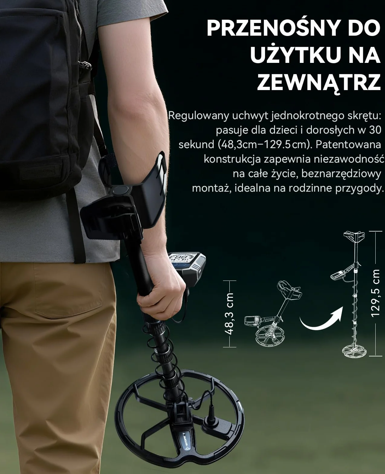 SUNPOW wykrywacz metali 11" Dual-D cewka lit-akumulator 35h IP68 wodoodporny 7-metal ID