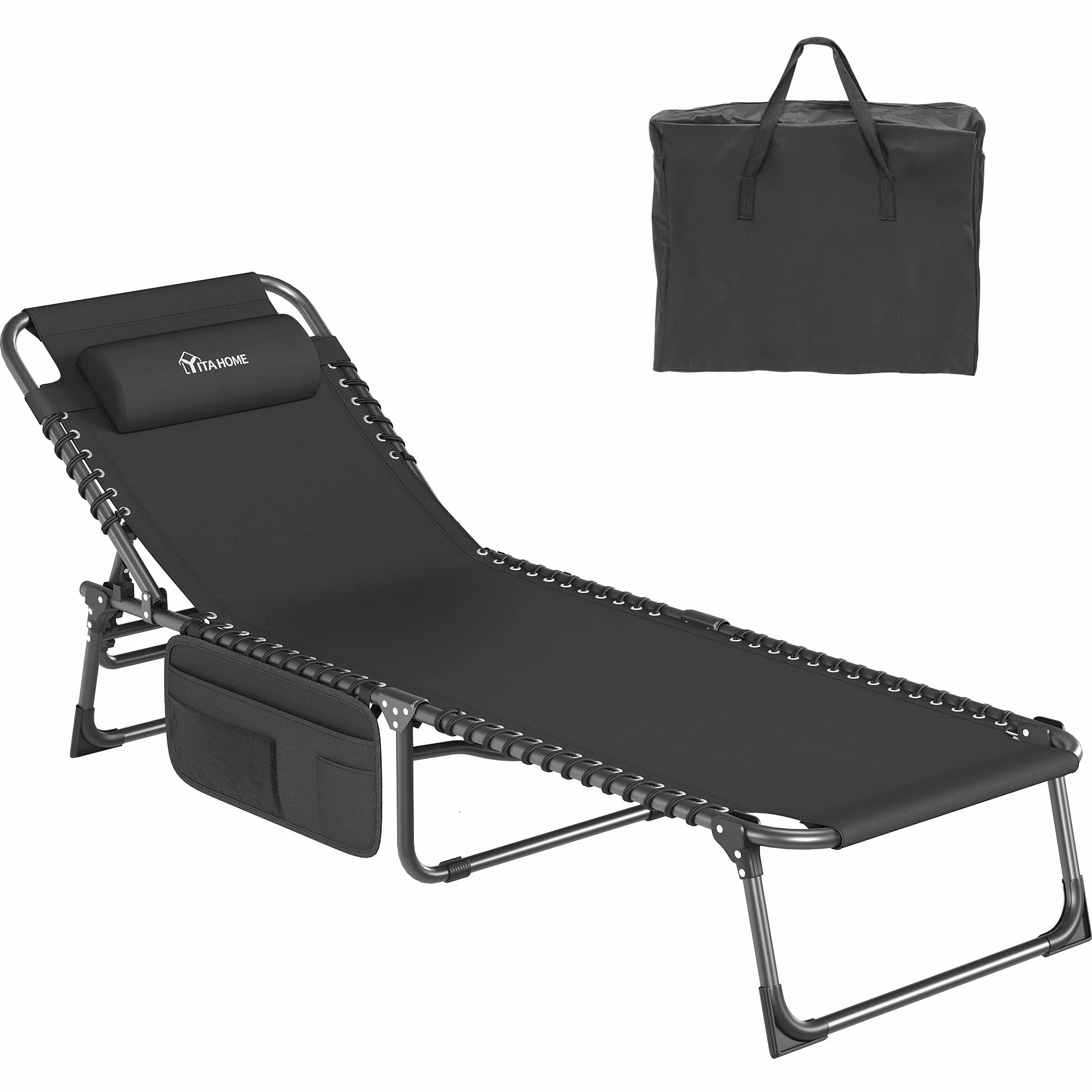 YITAHOME Leżak składany 190x60x31 cm 4 pozycje regulowane obciążenie 190 kg czarny