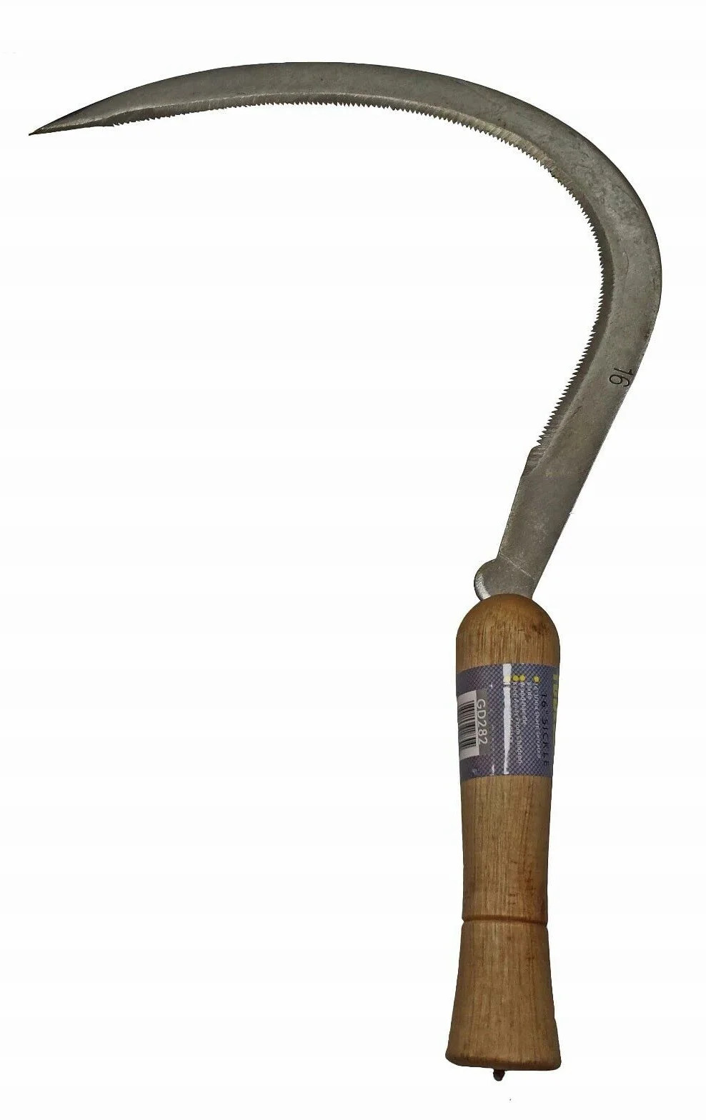 Sierp, Klasyczna kosa z drewnianym uchwytem i ząbkowanym ostrzem o długości 16" (40cm)