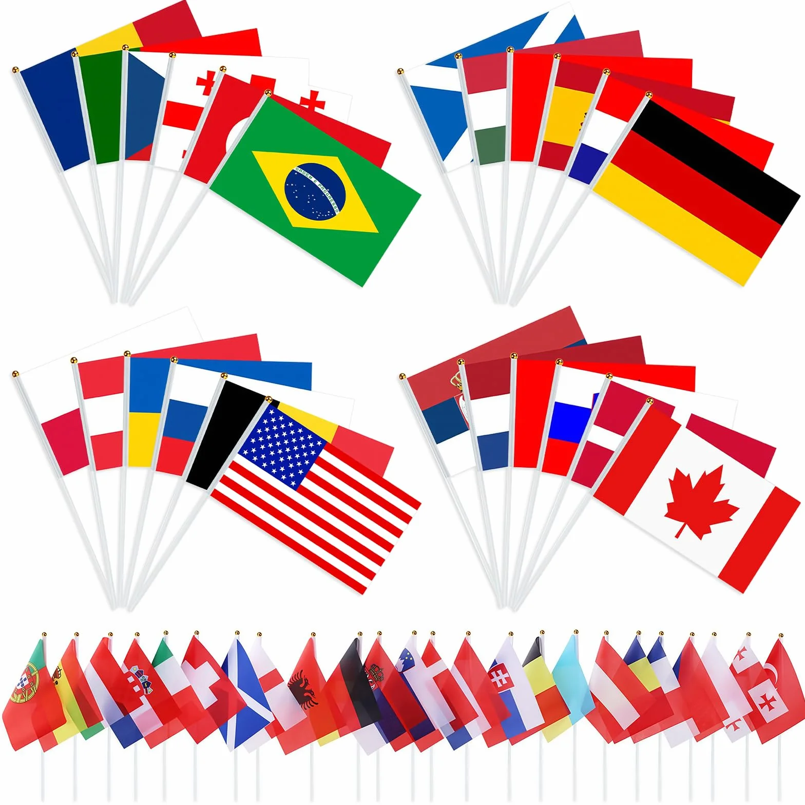 CHRI Zestaw flag ręcznych na Mistrzostwa Świata 2026, 48 krajów, 20 x 13,5 cm z biegunami 28 cm, flagi świata Mistrzostw Świata 2026, artykuł dla fanów na imprezy Mistrzostw Świata, do baru, na