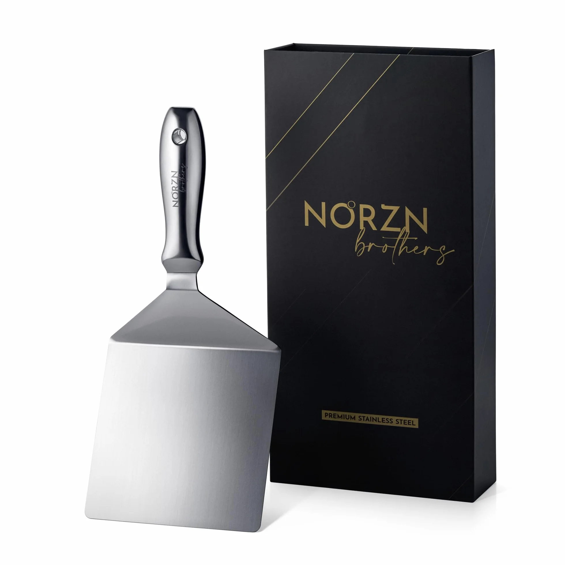 Łopatka do Płyty Grillowej ze Stali Nierdzewnej – Duża Elastyczna Łopatka z Gradientem i Polerowaniem Lustrzanym, Grill, BBQ, Teppanyaki, Do Zmywarki, Kontakt z Żywnością, 10 Lat Gwarancji