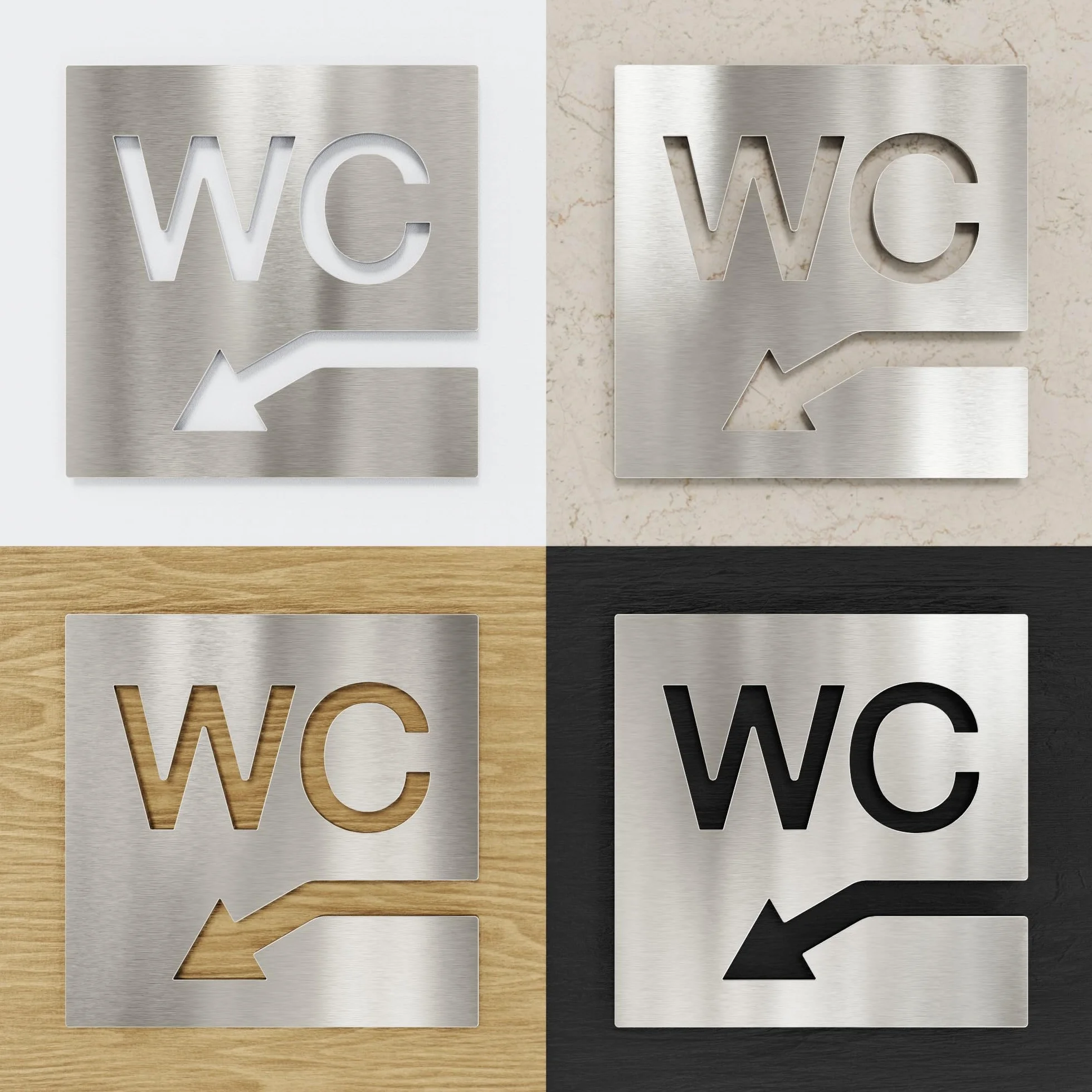 Tabliczka do WC ze stali nierdzewnej – samoprzylepna i łatwa w pielęgnacji – designerska tabliczka toaletowa ze strzałką po lewej stronie W-05-E