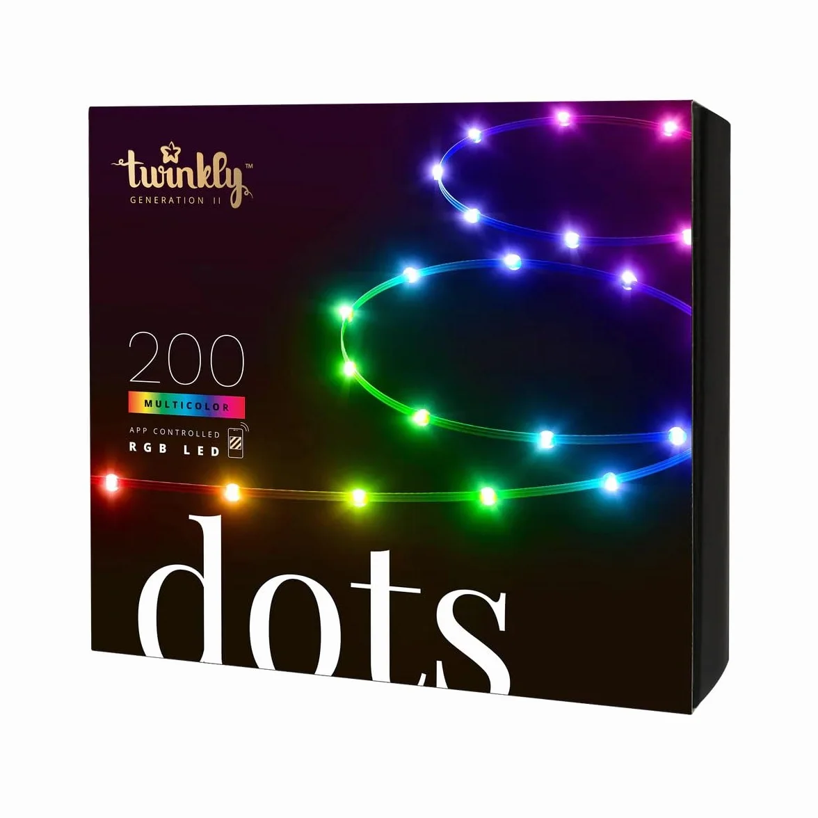 Twinkly Dots - Elastyczny sznur świetlny LED z 200 diodami LED RGB - oświetlenie wewnętrzne i zewnętrzne - sterowany przez aplikację, przezroczysty drut, 10m
