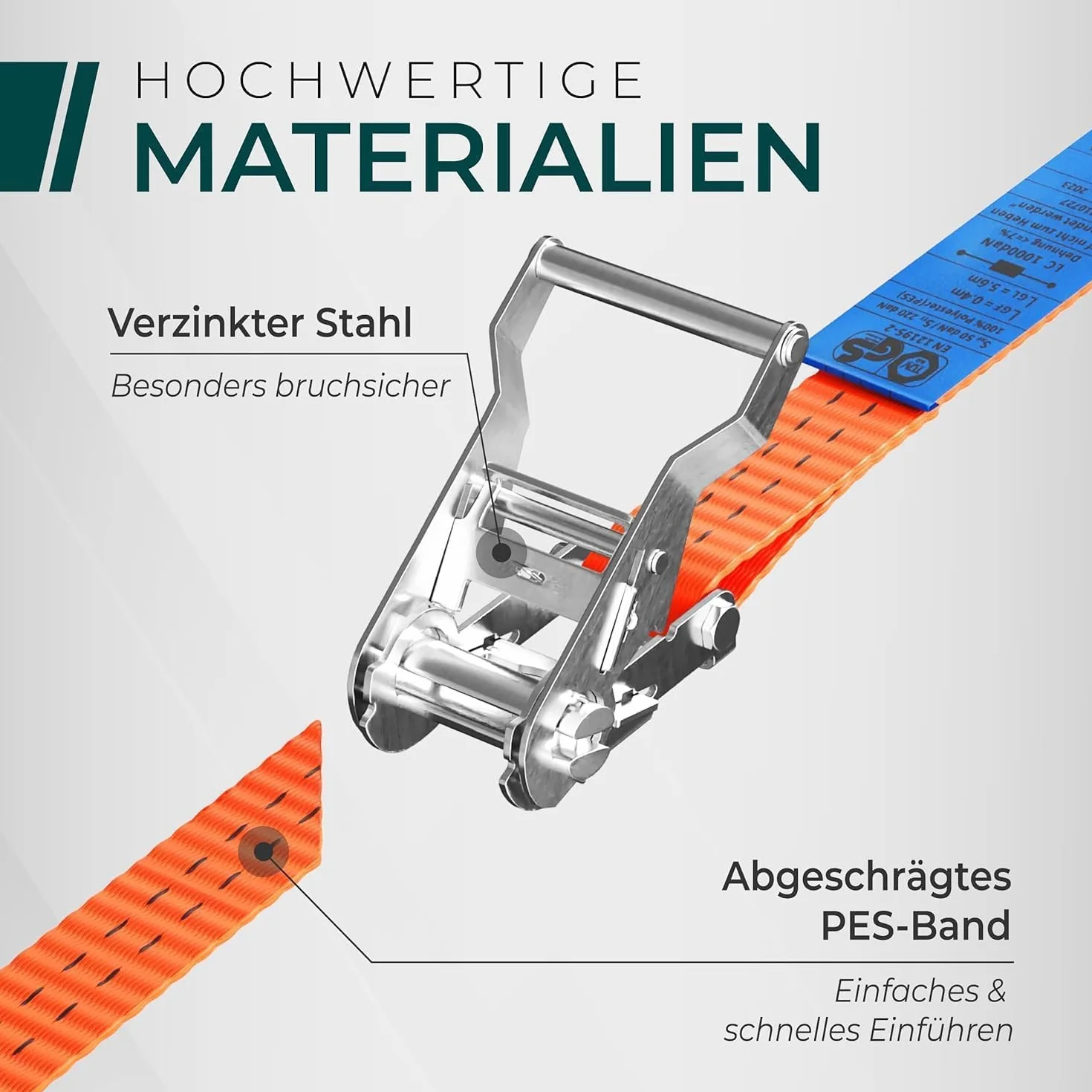 Pasy mocujące do dużych obciążeń z grzechotką, 2000 kg, 4 m, 35 mm, TÜV/GS (DIN EN 12195-2) – pasy mocujące z hakami w profesjonalnej jakości [zestaw 8 sztuk]