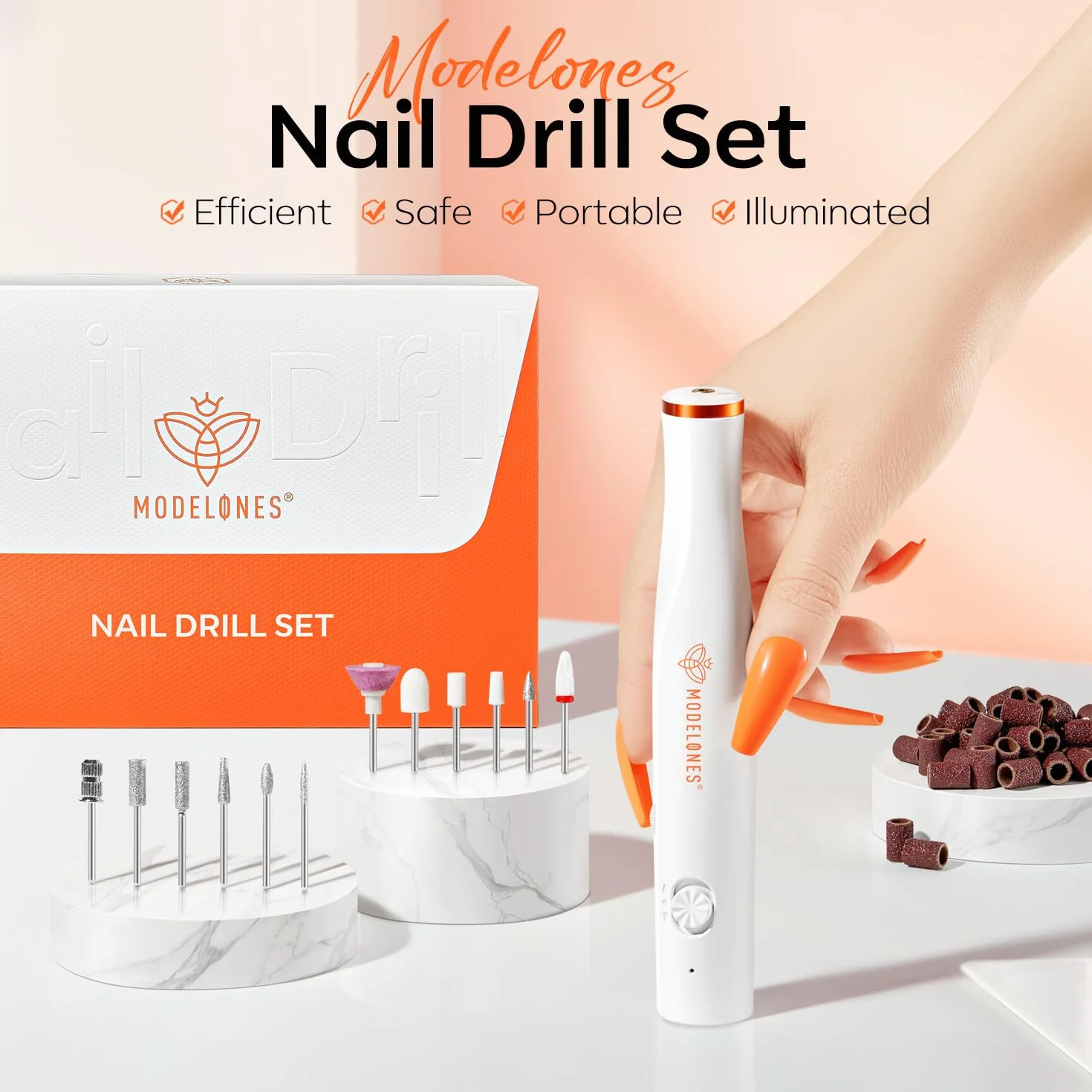 modelones Bezprzewodowa frezarka do paznokci, 13 w 1, do paznokci żelowych 25 000 obr./min, zestaw do manicure i pedicure, światło LED, pilnik do paznokci żelowych, akrylowych, do kształtowania
