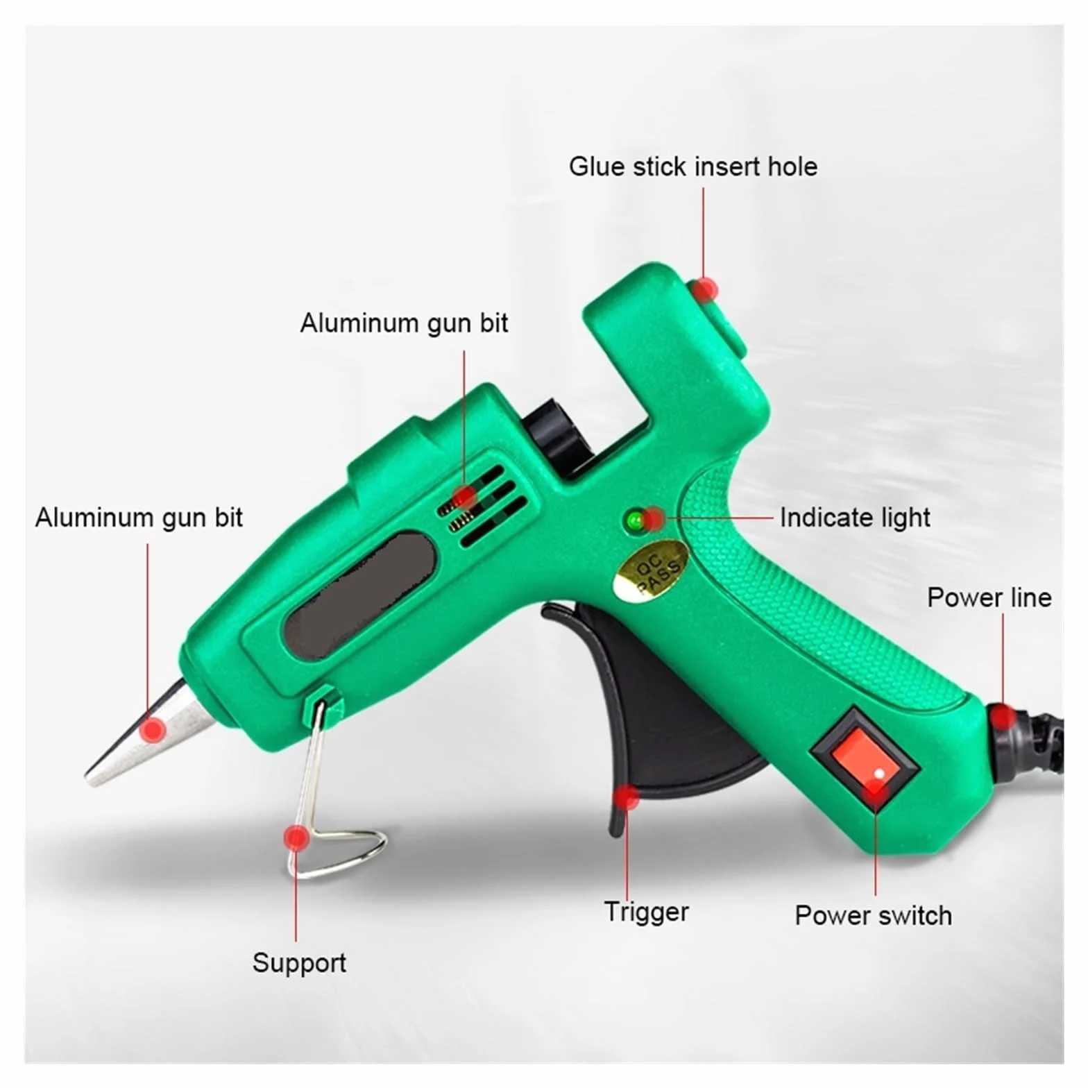 RUHEN Pistolet do klejenia na gorąco 25 W z 7 mm kijami klejącymi, mini elektryczny pistolet termiczny, przemysłowy, temperatura, rzemiosło, naprawa, narzędzie do majsterkowania