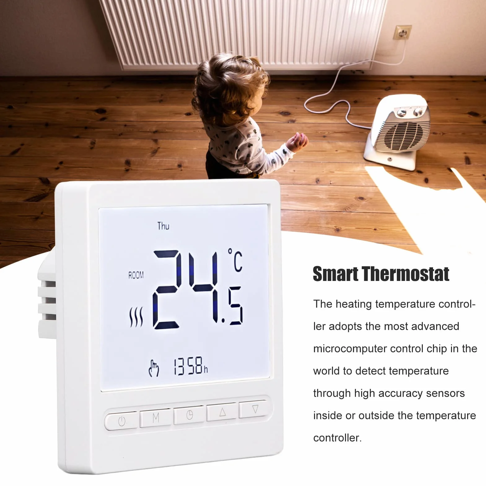 Inteligentny Termostat Domowy Inteligentny Termostat Grzewczy do Wody Ogrzewanie Elektryczne Piec ścienny 220V Duży Wyświetlacz LCD